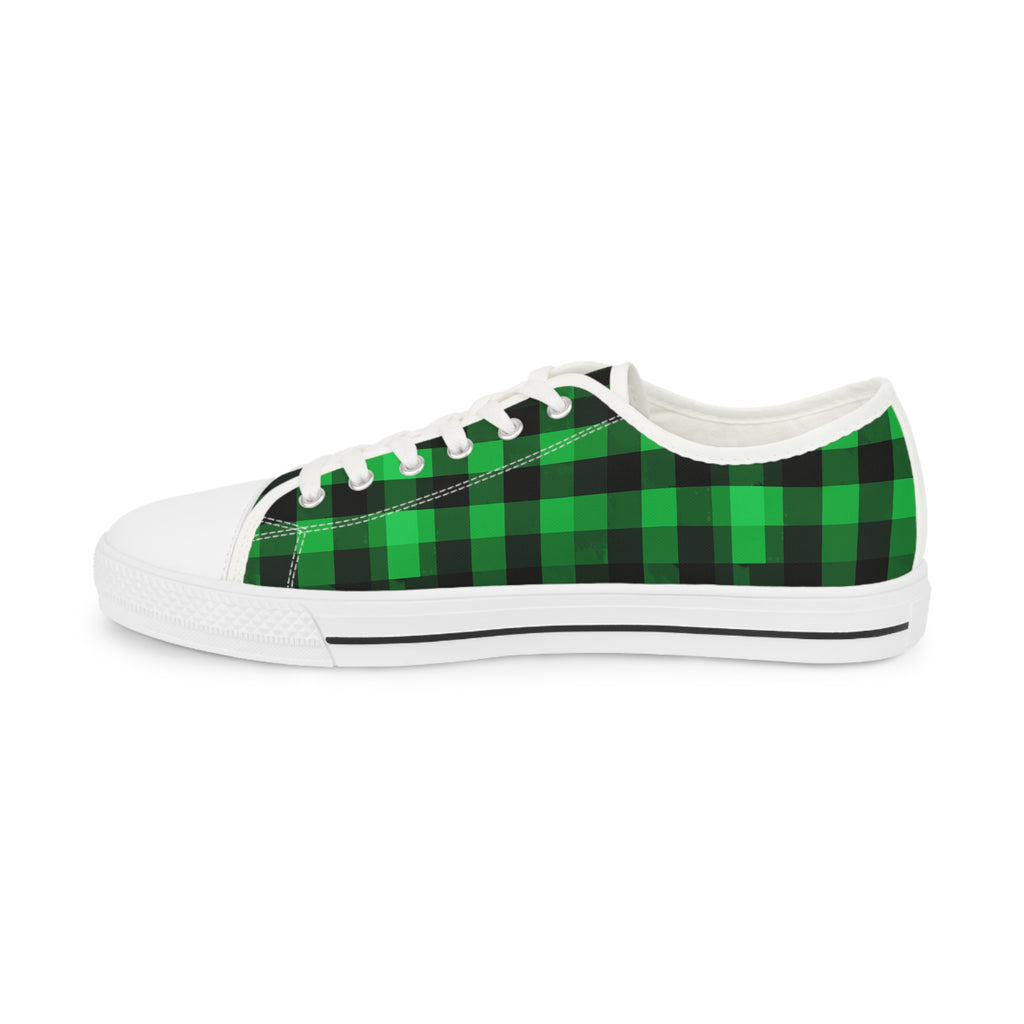 Green Buffalo Plaid Low Top Sneakers — Men's Casual Canvas Shoes