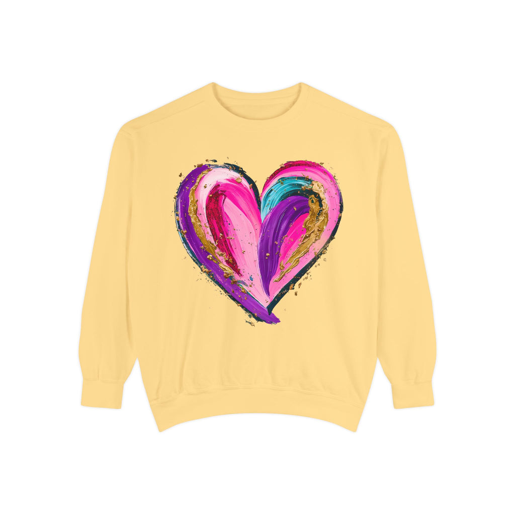 Colorful Brushstroke Heart Sweatshirt | Pink Gold Painted Heart