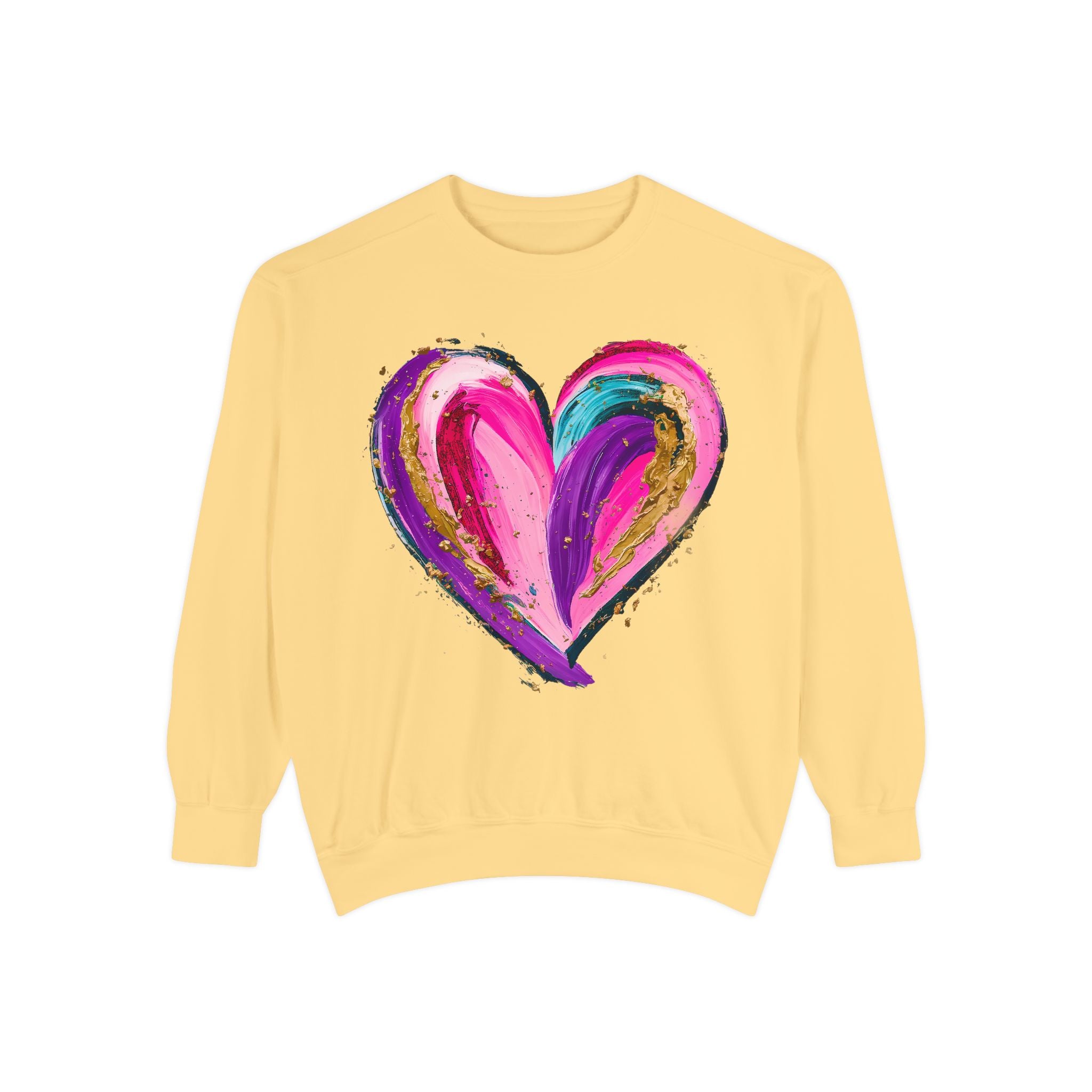 Colorful Brushstroke Heart Sweatshirt | Pink Gold Painted Heart
