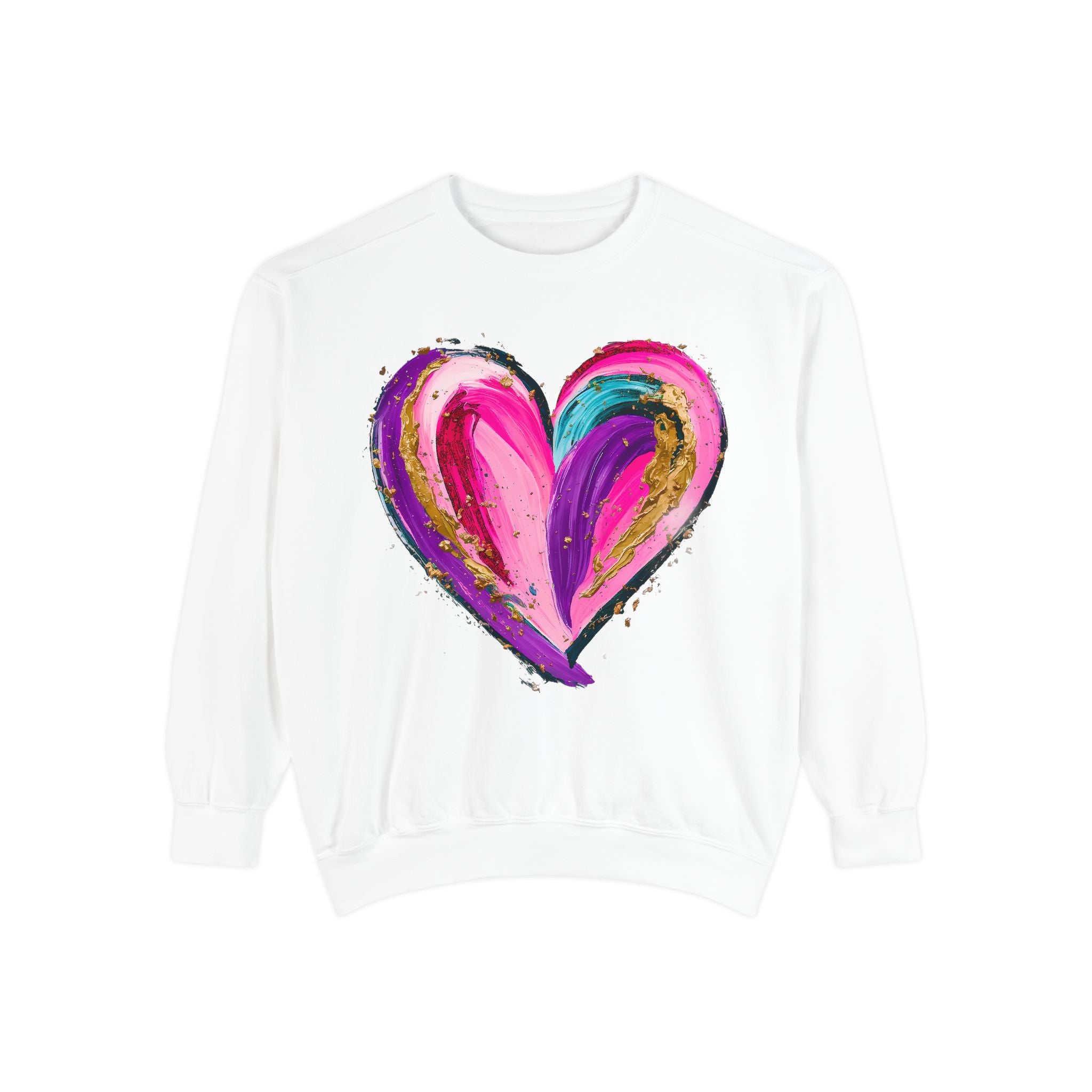 Colorful Brushstroke Heart Sweatshirt | Pink Gold Painted Heart