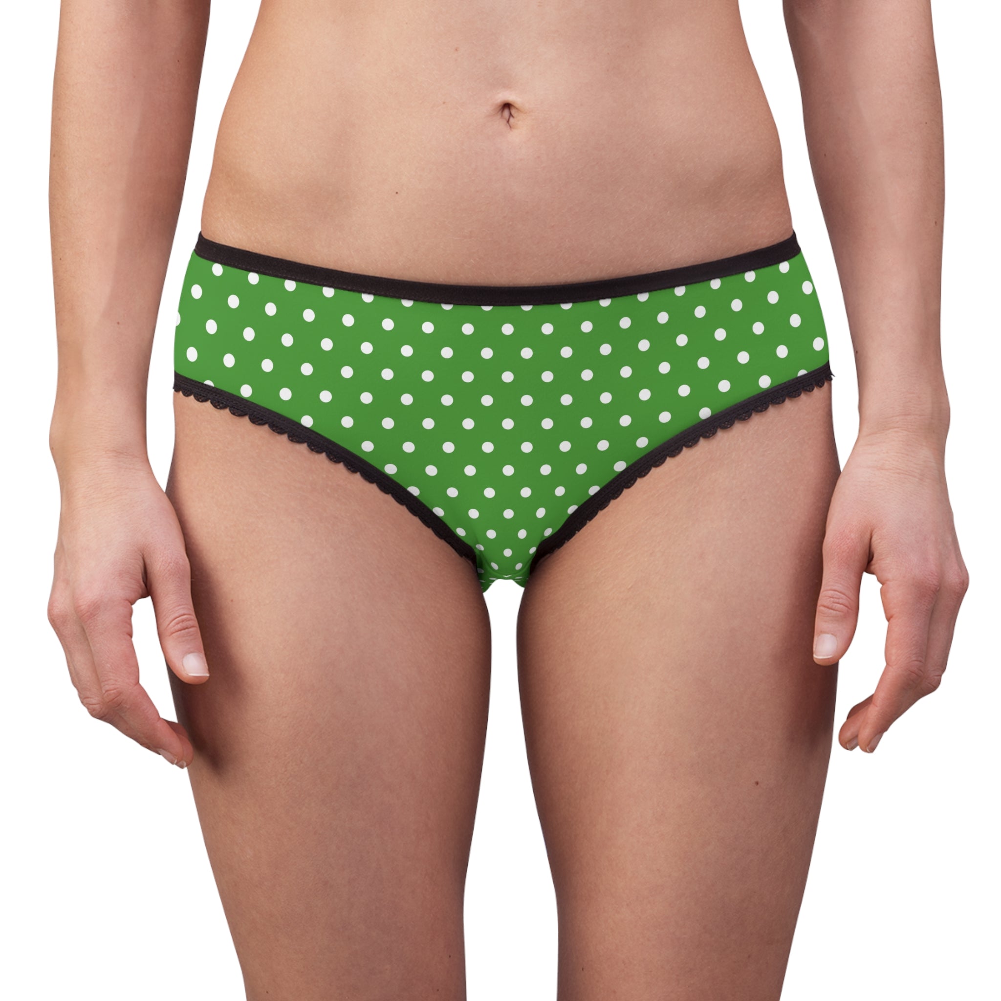 Green White Polka Dot Women's Briefs — Cute Lacy High-Waist Underwear