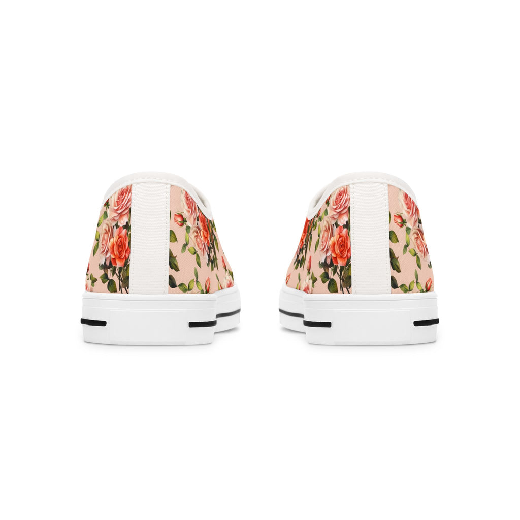 Floral Rose Pattern Women's Low Top Sneakers — Vintage Pink Garden Print
