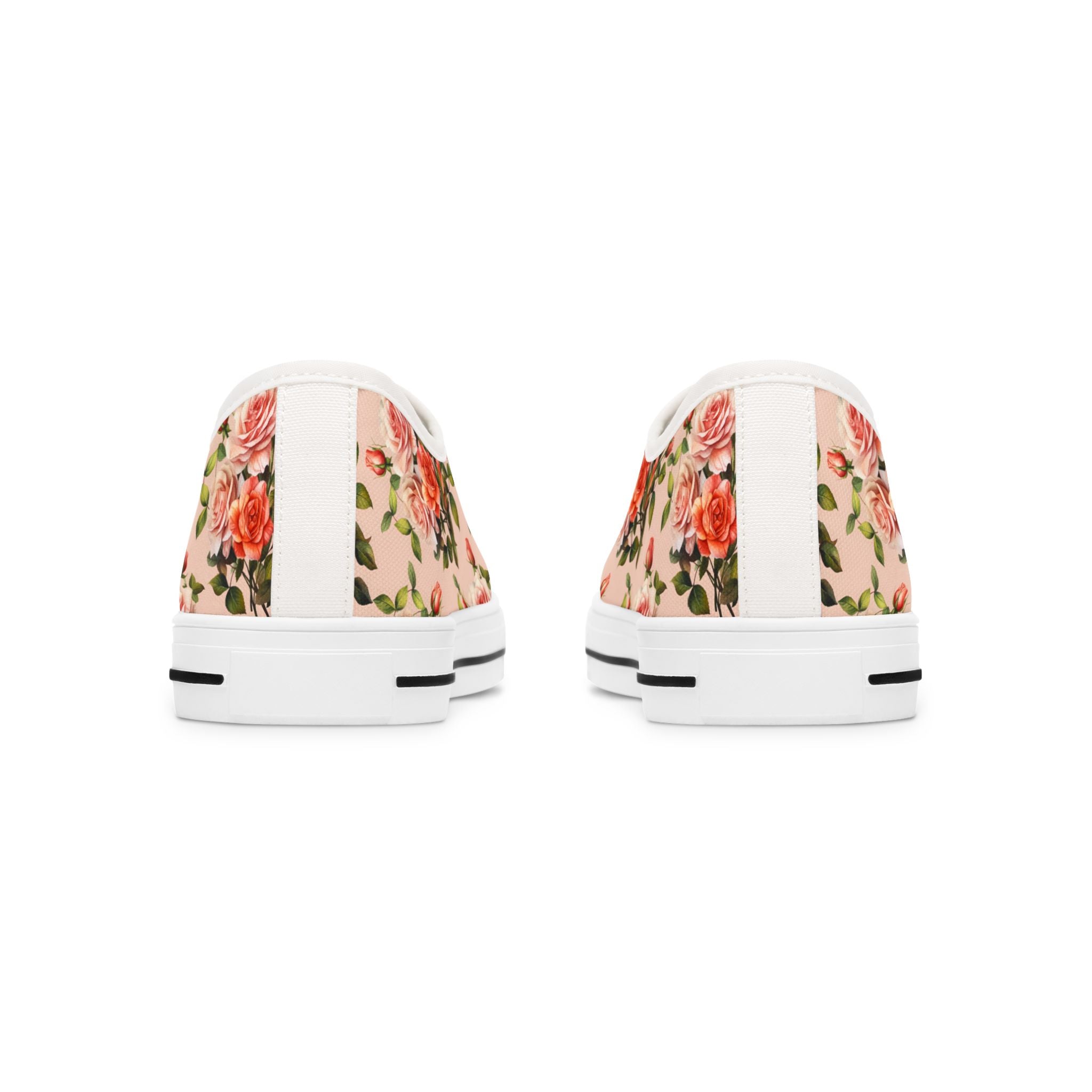 Floral Rose Pattern Women's Low Top Sneakers — Vintage Pink Garden Print