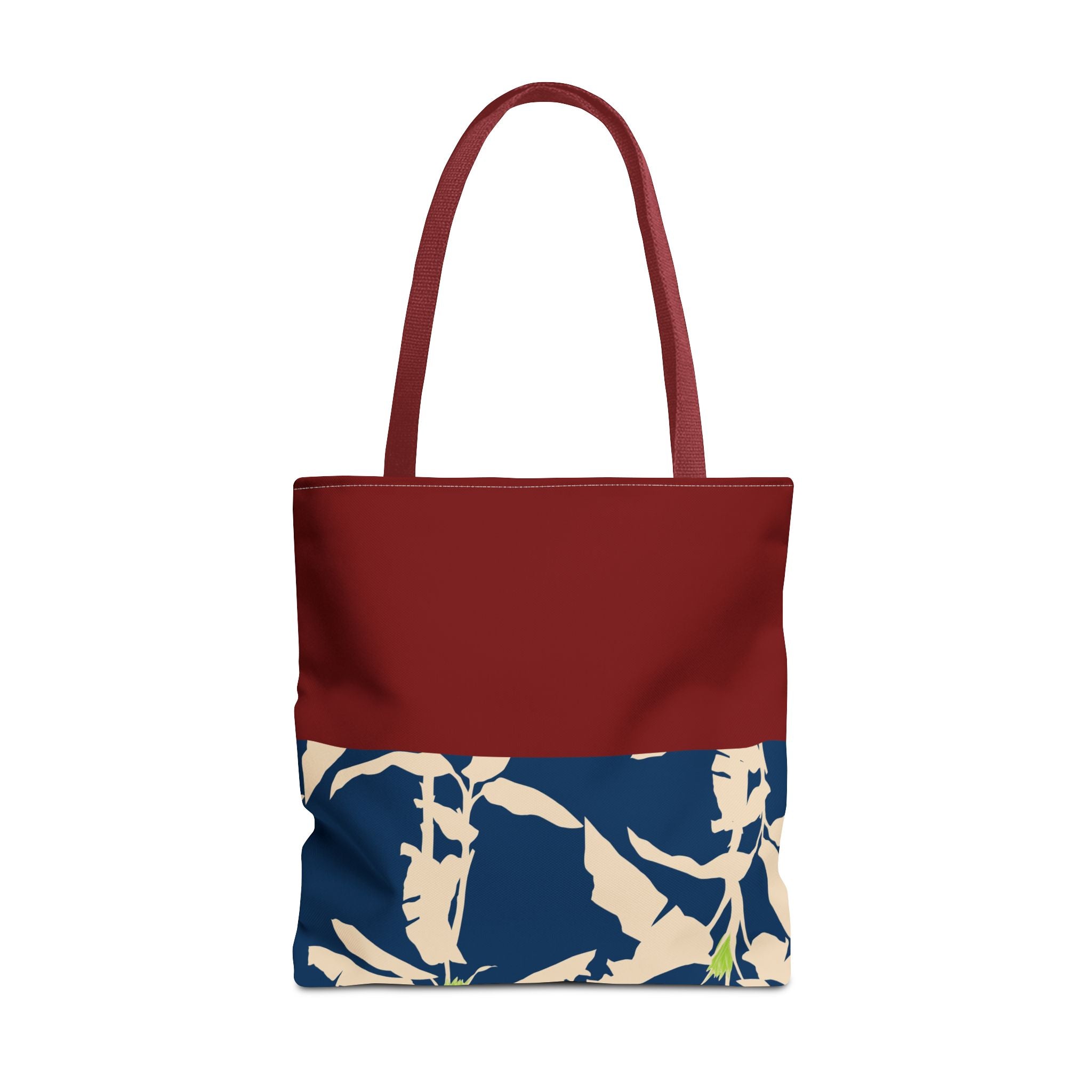 Red Navy Botanical Leaf Pattern Tote Bag