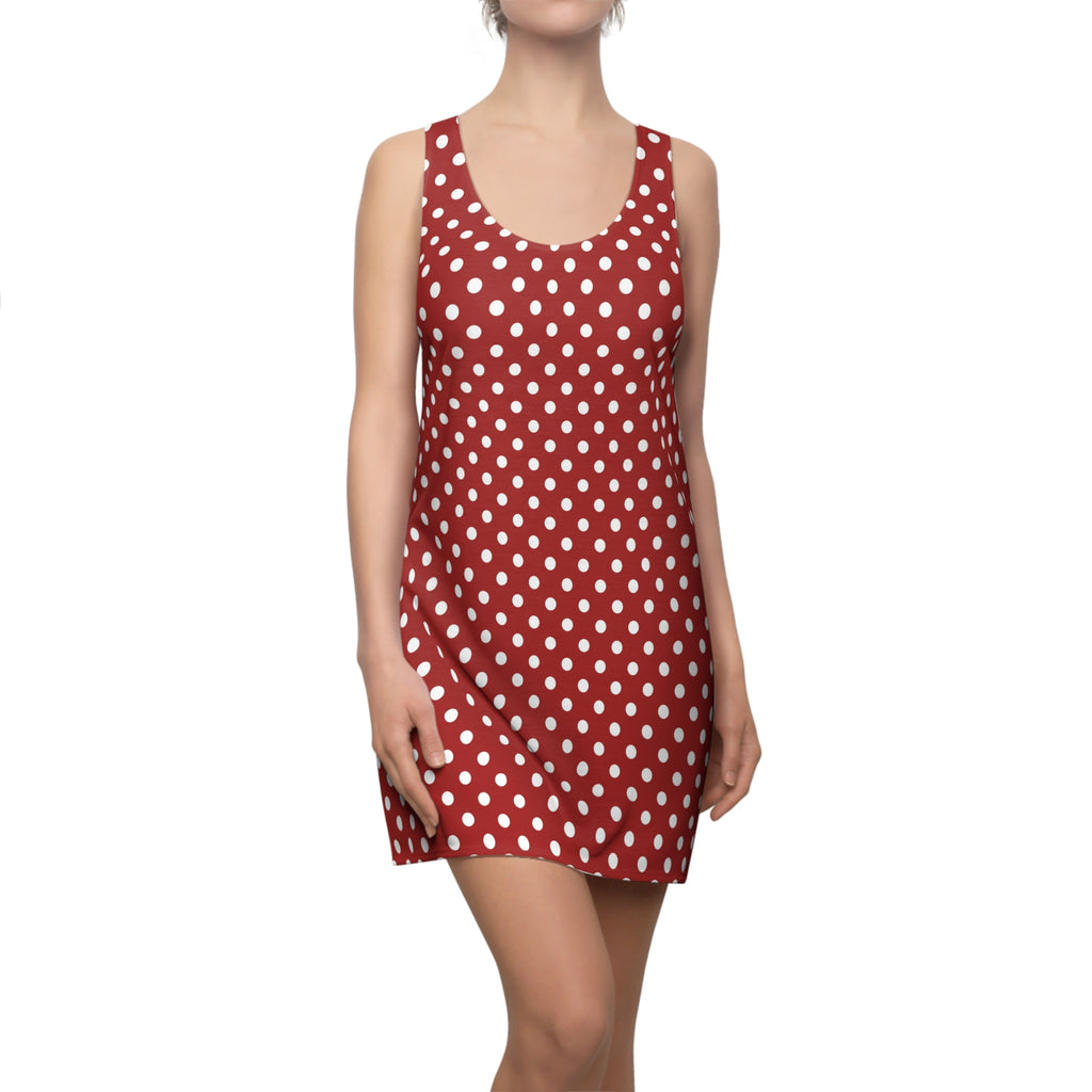 Red Polka Dot Racerback Dress | White Spots All-Over Print