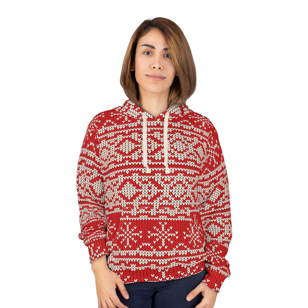 Red Knit Fair Isle Snowflake Hoodie | Christmas Holiday Pullover