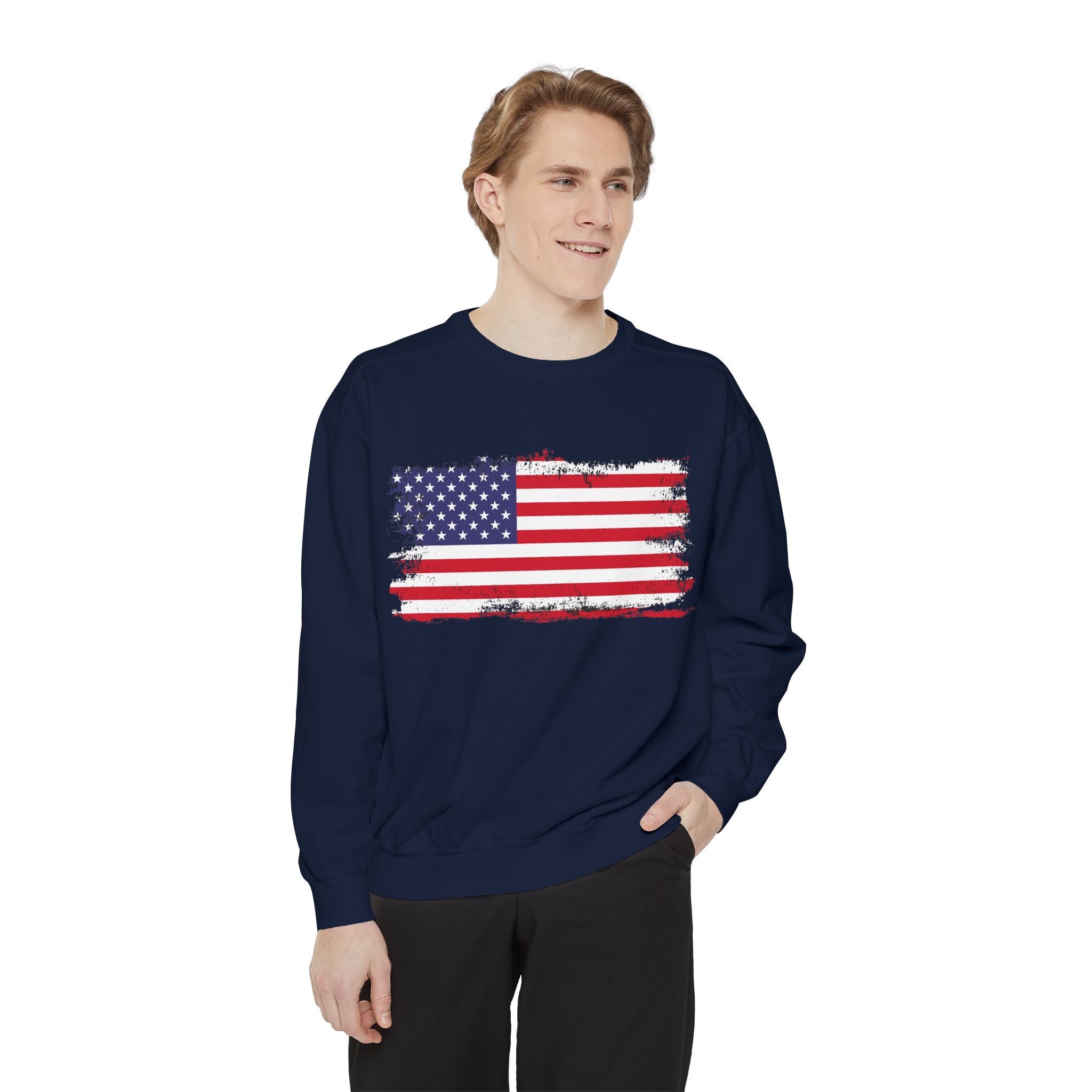 Distressed American Flag sweatshirt | Vintage USA Stars Stripes Crewneck