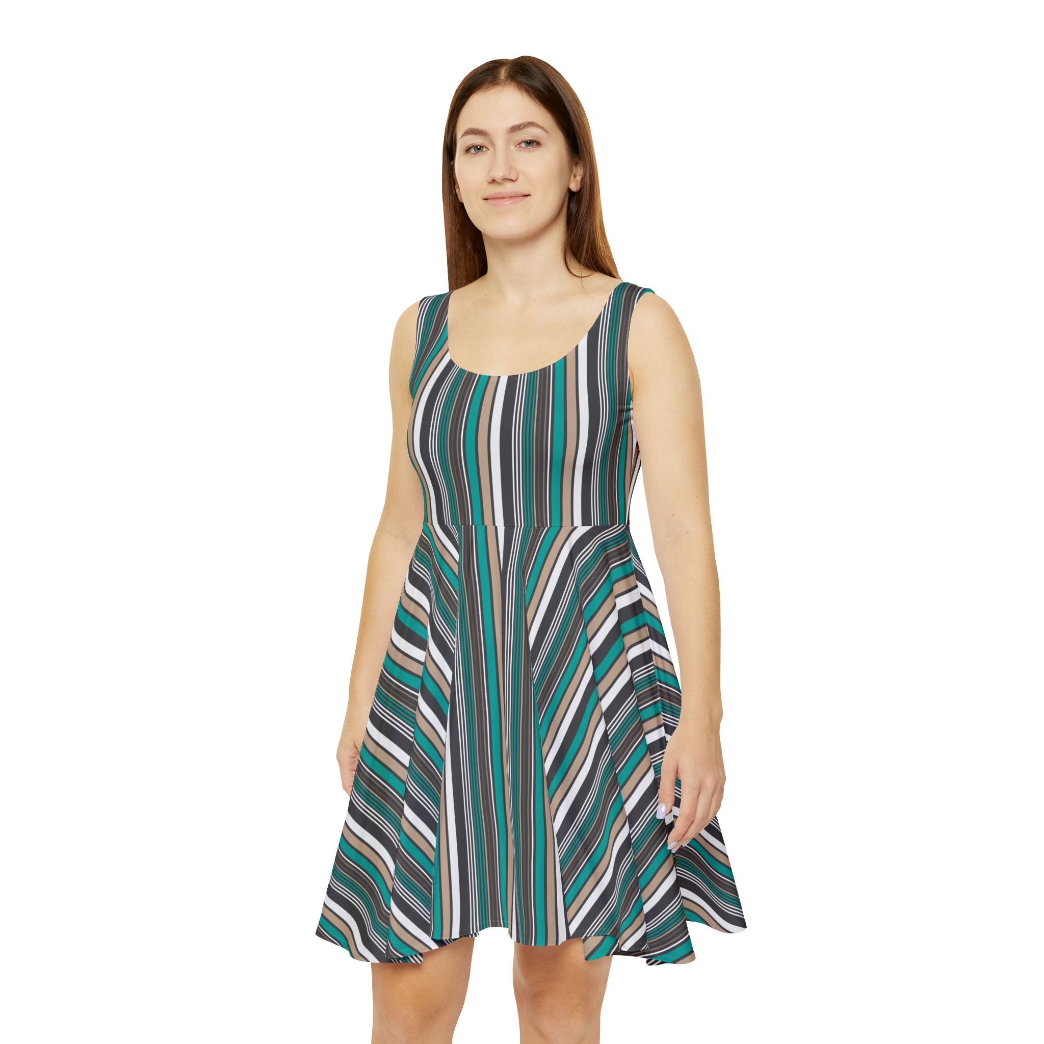 Teal Gray Diagonal Stripe Spring Dress