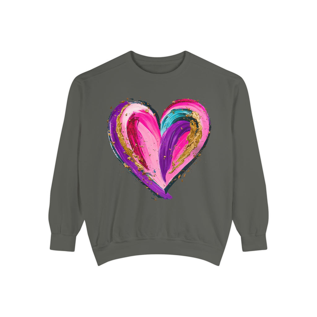 Colorful Brushstroke Heart Sweatshirt | Pink Gold Painted Heart