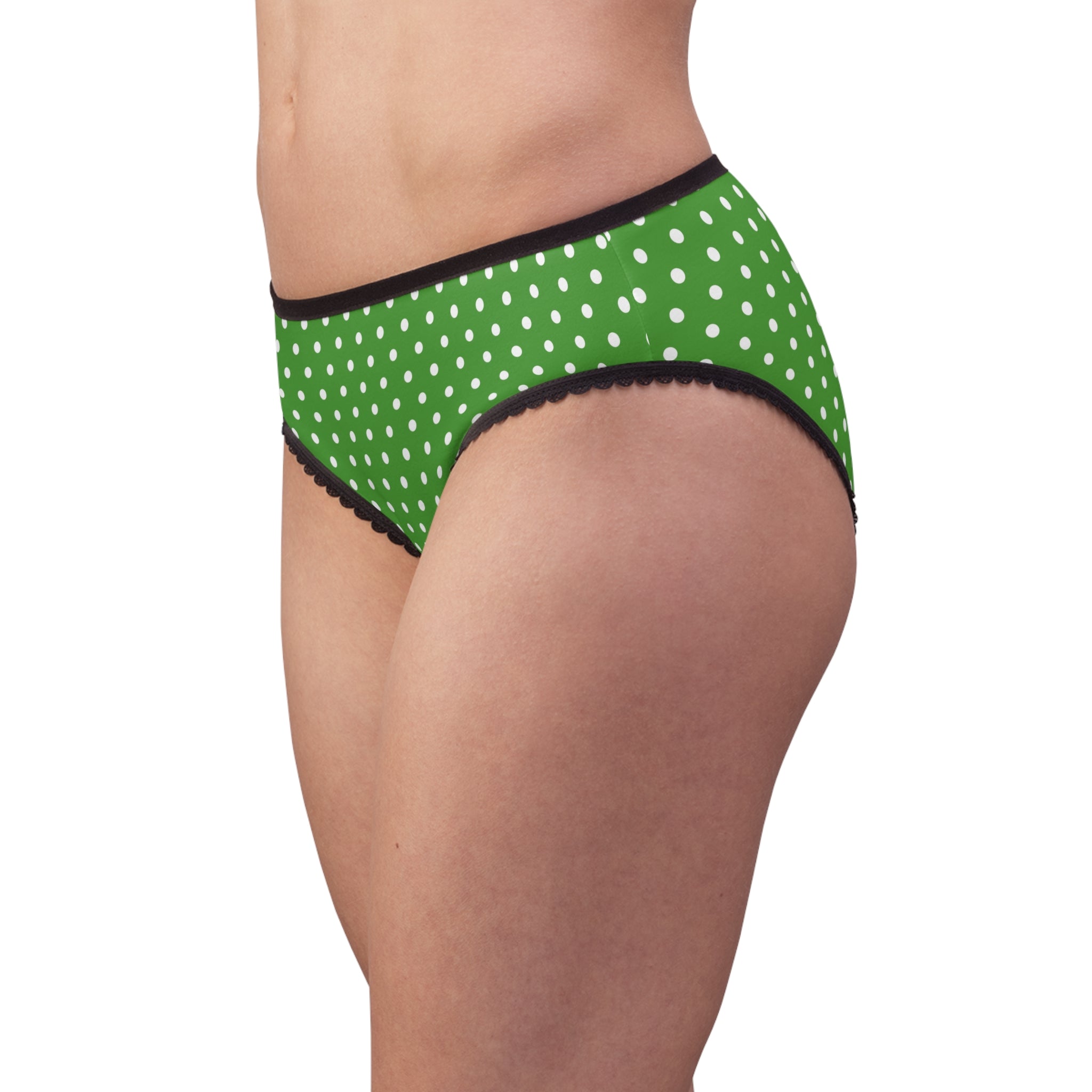 Green White Polka Dot Women's Briefs — Cute Lacy High-Waist Underwear