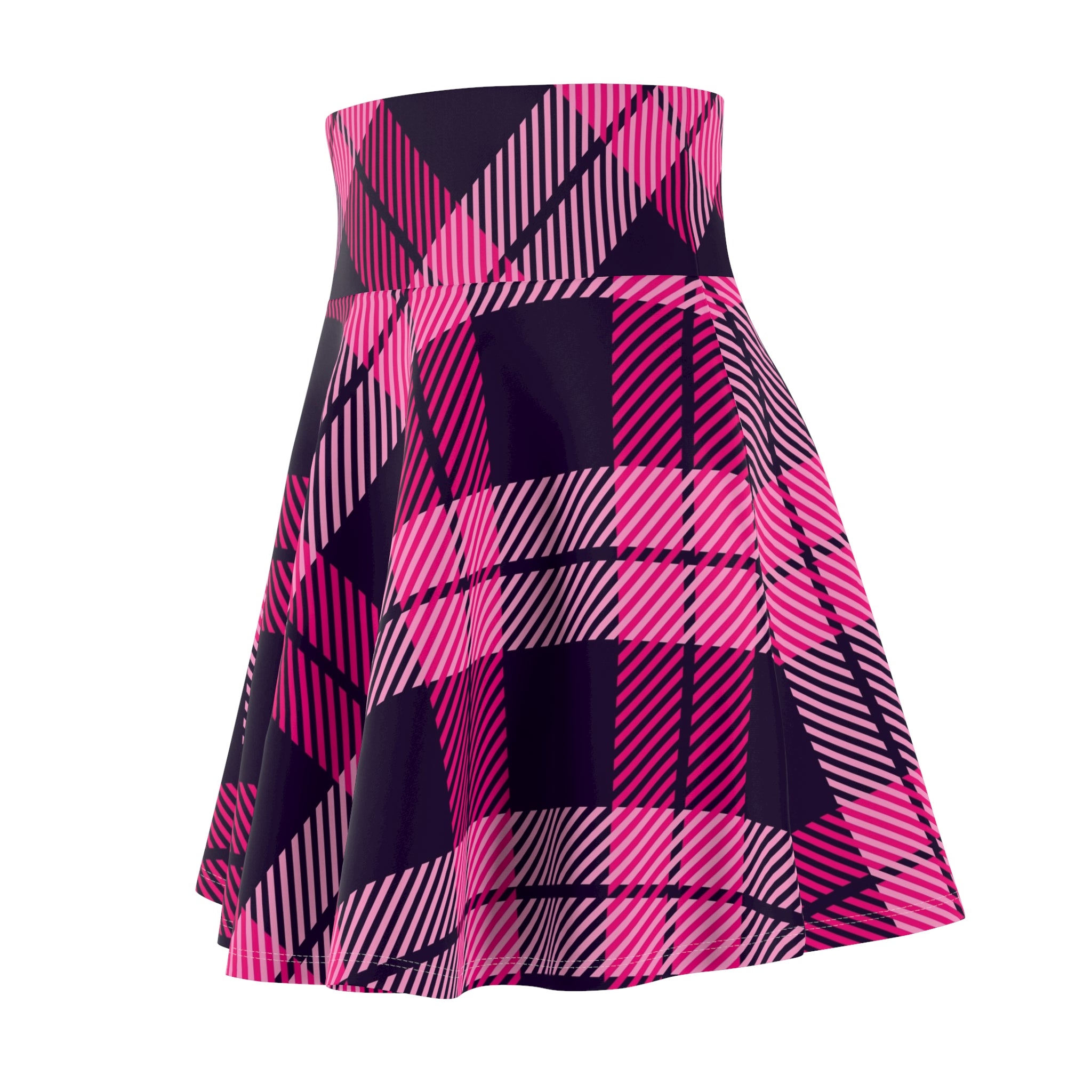 Pink Plaid Pattern Women's Skater Skirt | Pink Tartan