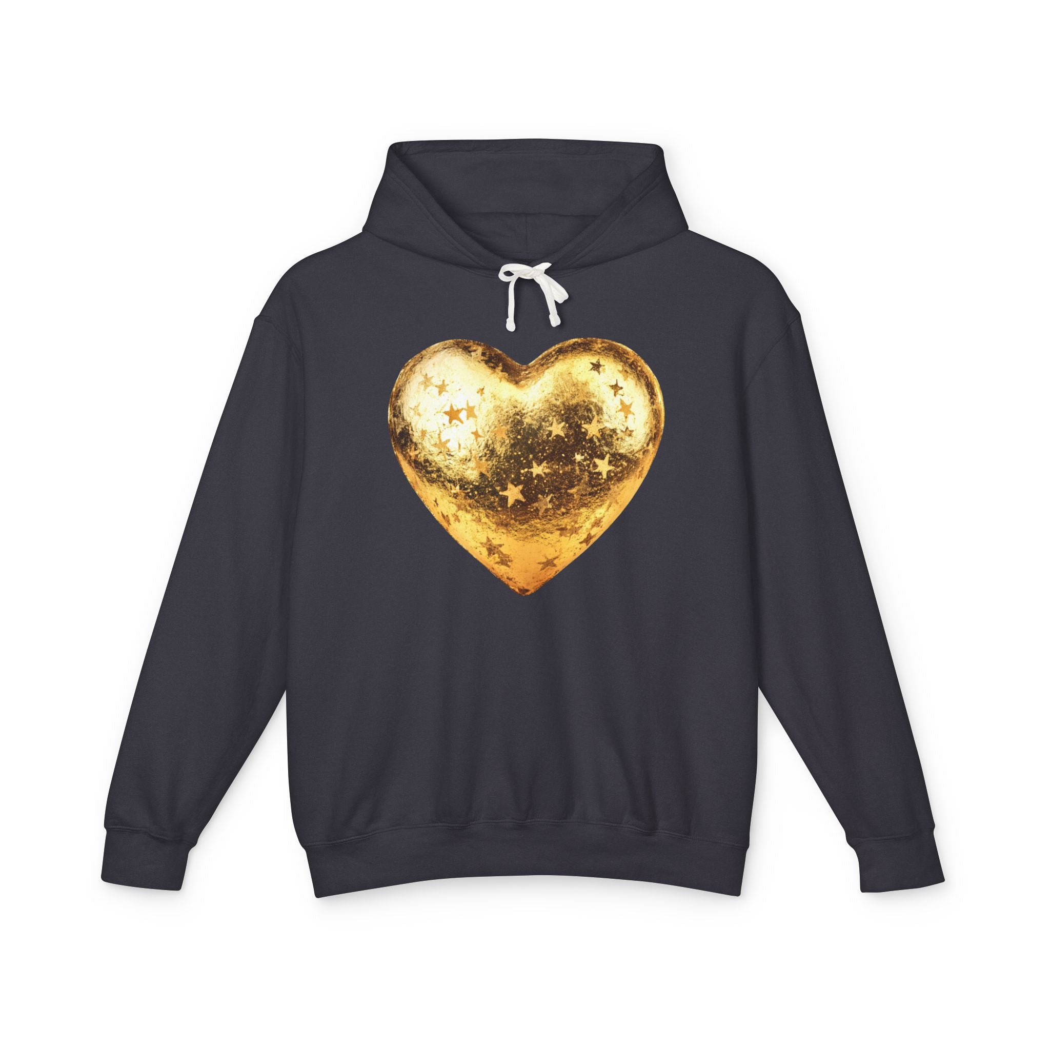 Gold Glitter Heart Hoodie | Shiny Star Pattern Sweatshirt