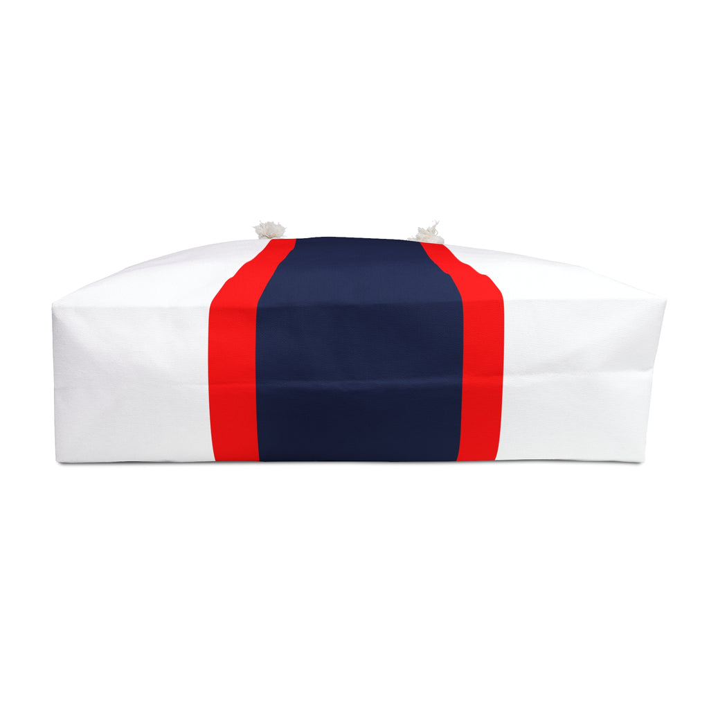 A white rectangular cover or pouch with a central navy blue panel and two vertical red side stripes, shown on a plain white background.