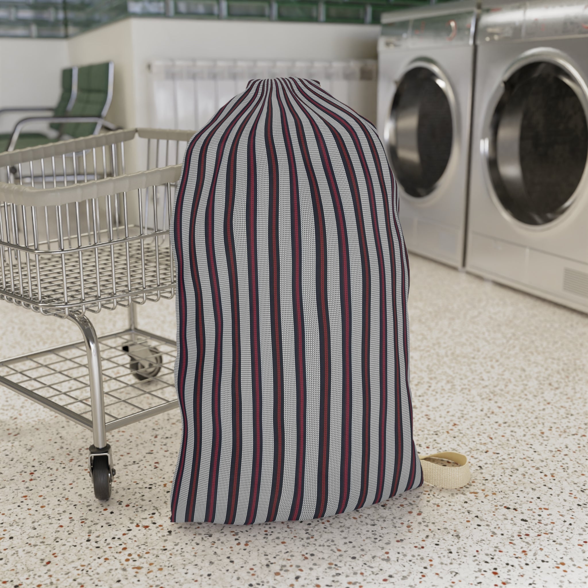 Striped Laundry Bag with Carry Strap – Travel & Dorm Storage Organizer