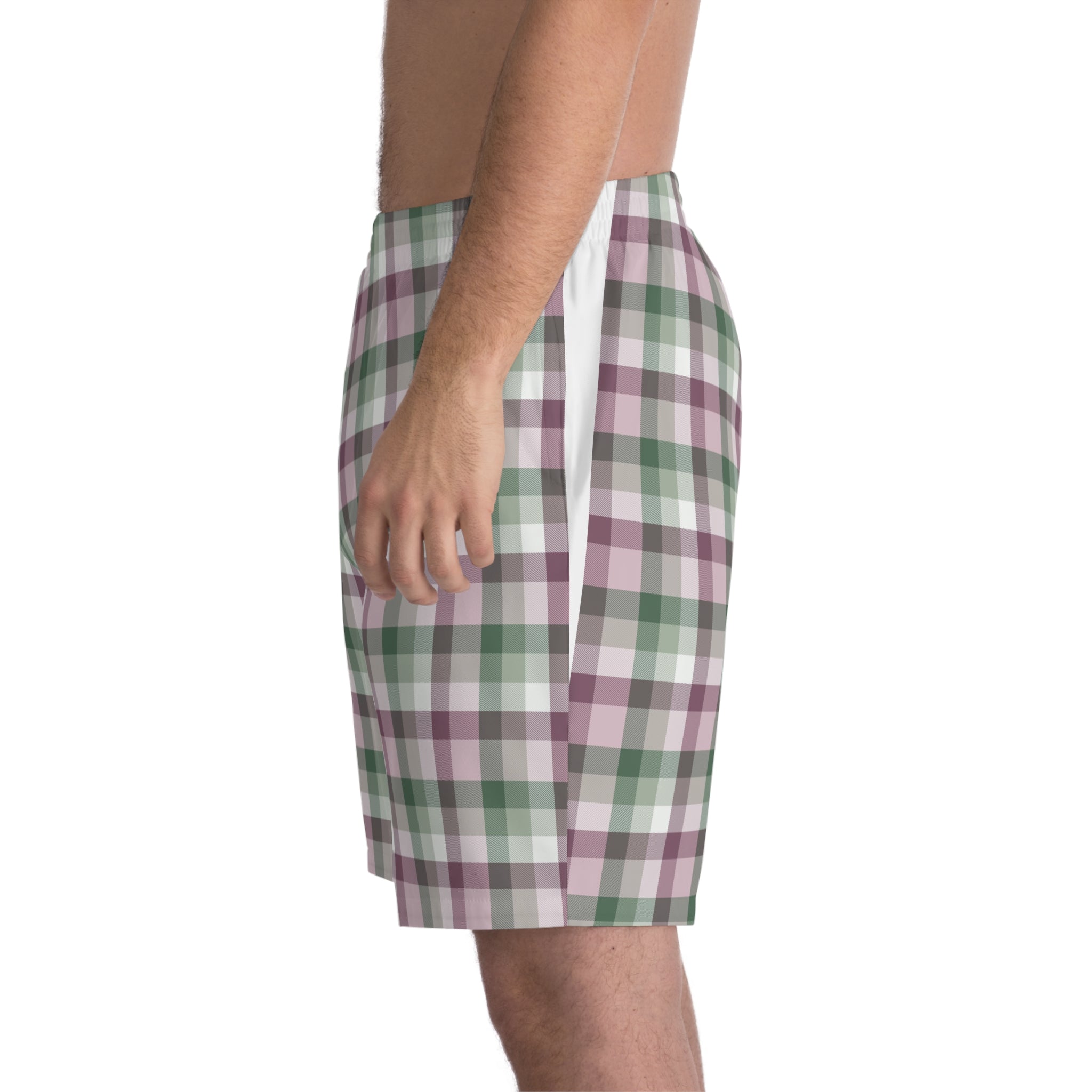 Men's Plaid Beach Shorts — Pastel Green & Mauve