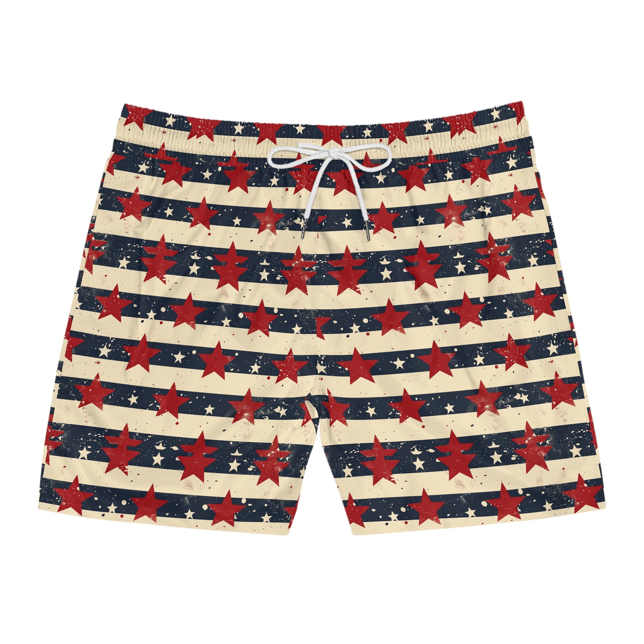 Patriotic Red Star Striped Men's Swim Shorts