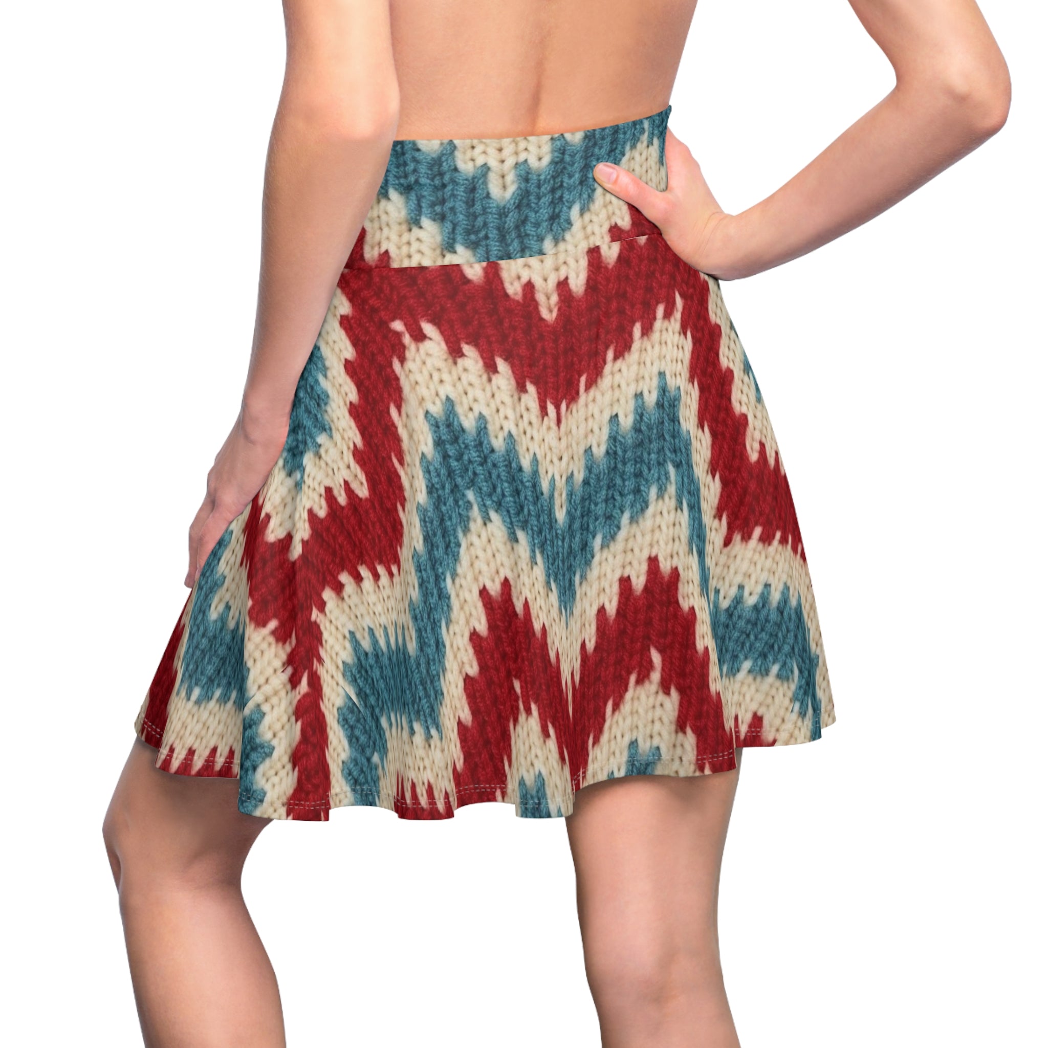 Red Blue Knit Chevron Skater Skirt | All-Over Print