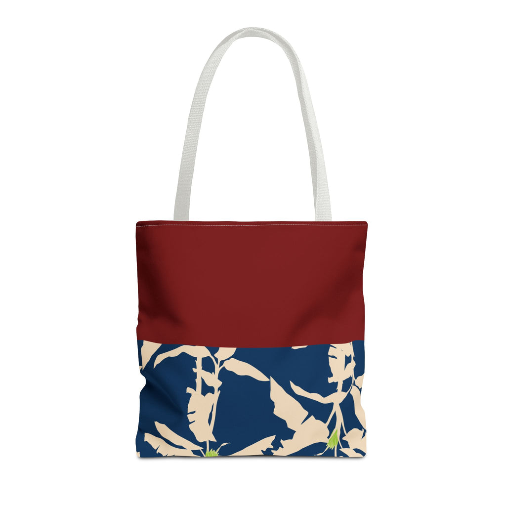 Red Navy Botanical Leaf Pattern Tote Bag