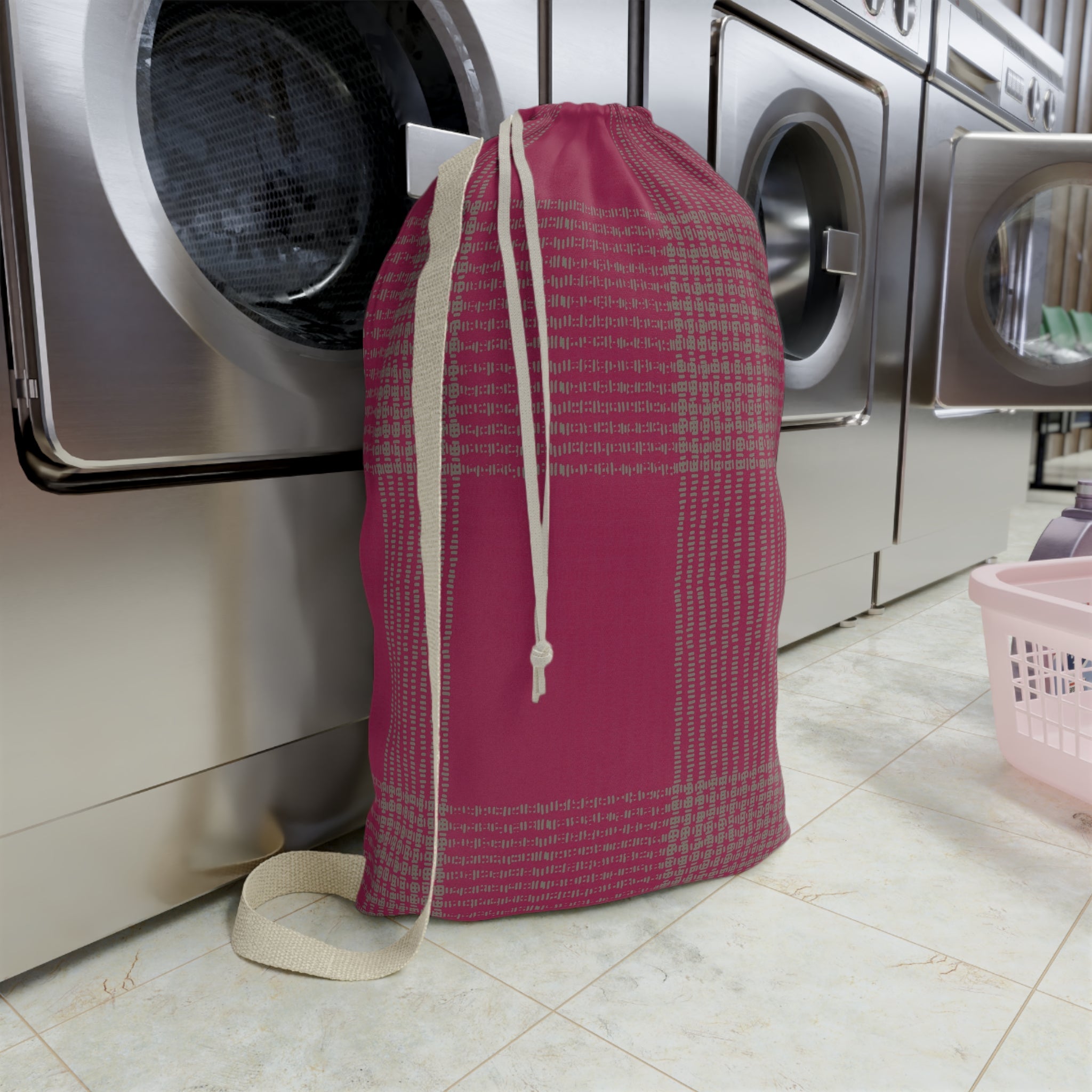 Plaid Laundry Bag — Pink Buffalo Check Drawstring Bag for Dorms & Travel
