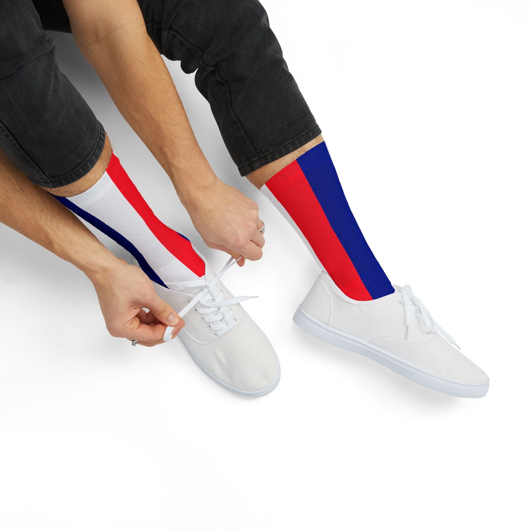 French Flag Stripe Sublimation Socks - Patriotic Red White Blue Crew Socks
