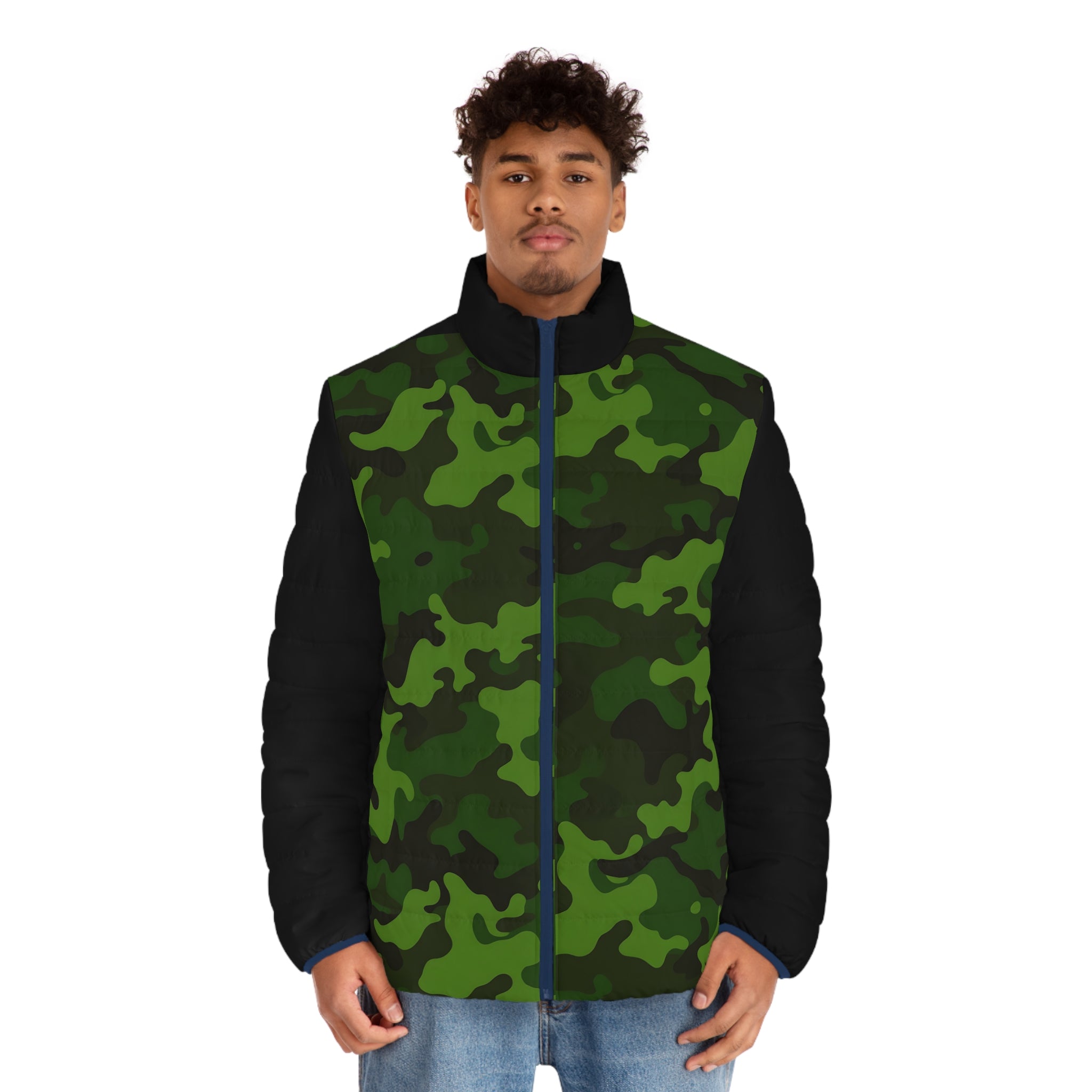 Men's Green Camo Puffer Jacket — Insulated Outdoor Winter Coat