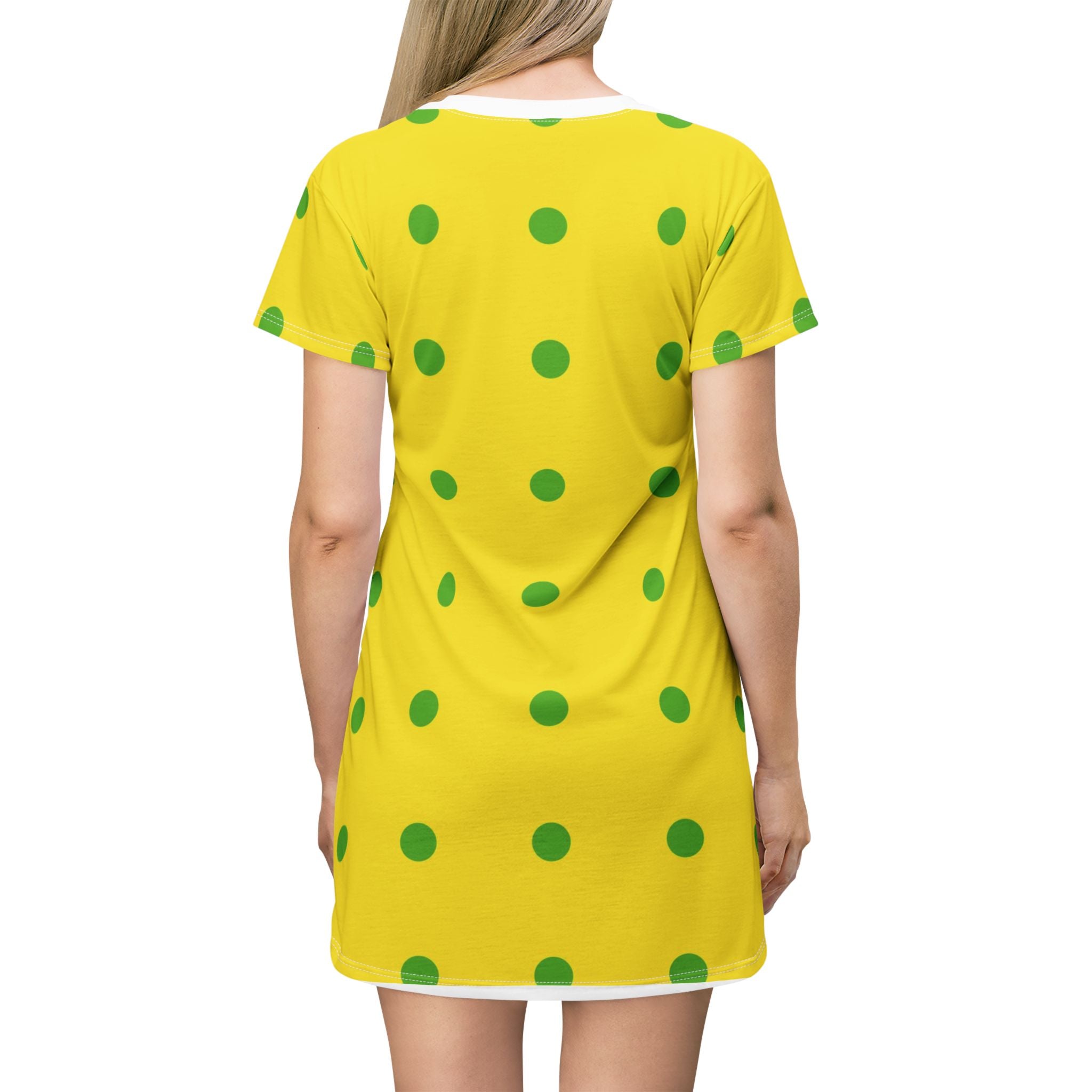 Yellow Polka Dot T-Shirt Dress — Bright Green Dot Summer Dress