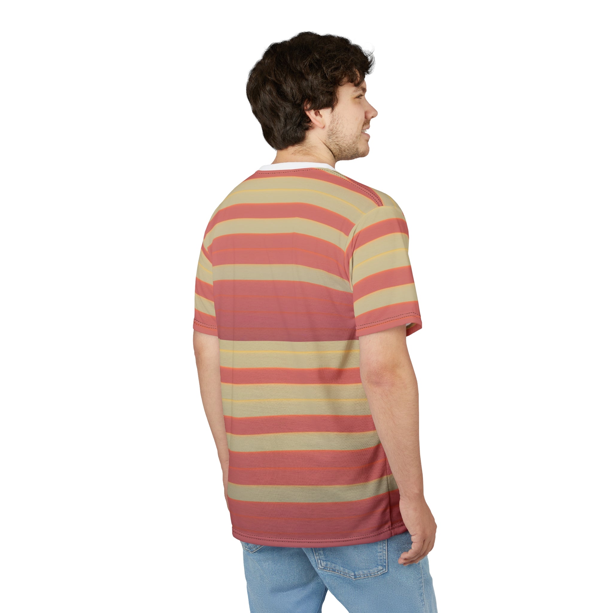 Retro Sunset Stripe Tee — All-Over Print Casual T-Shirt