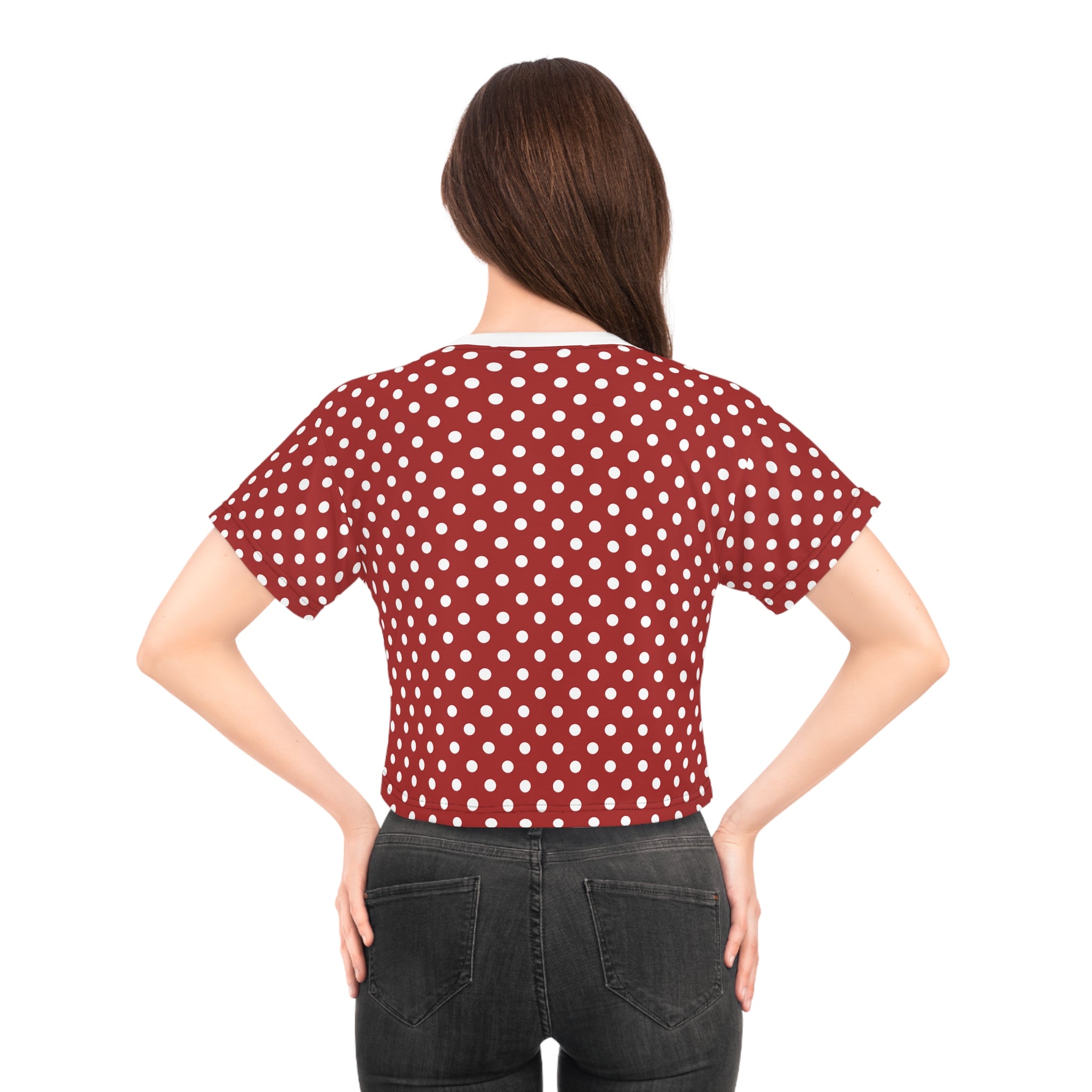Polka Dot Crop Tee — Vintage Red White Dot Women's Casual Summer Top