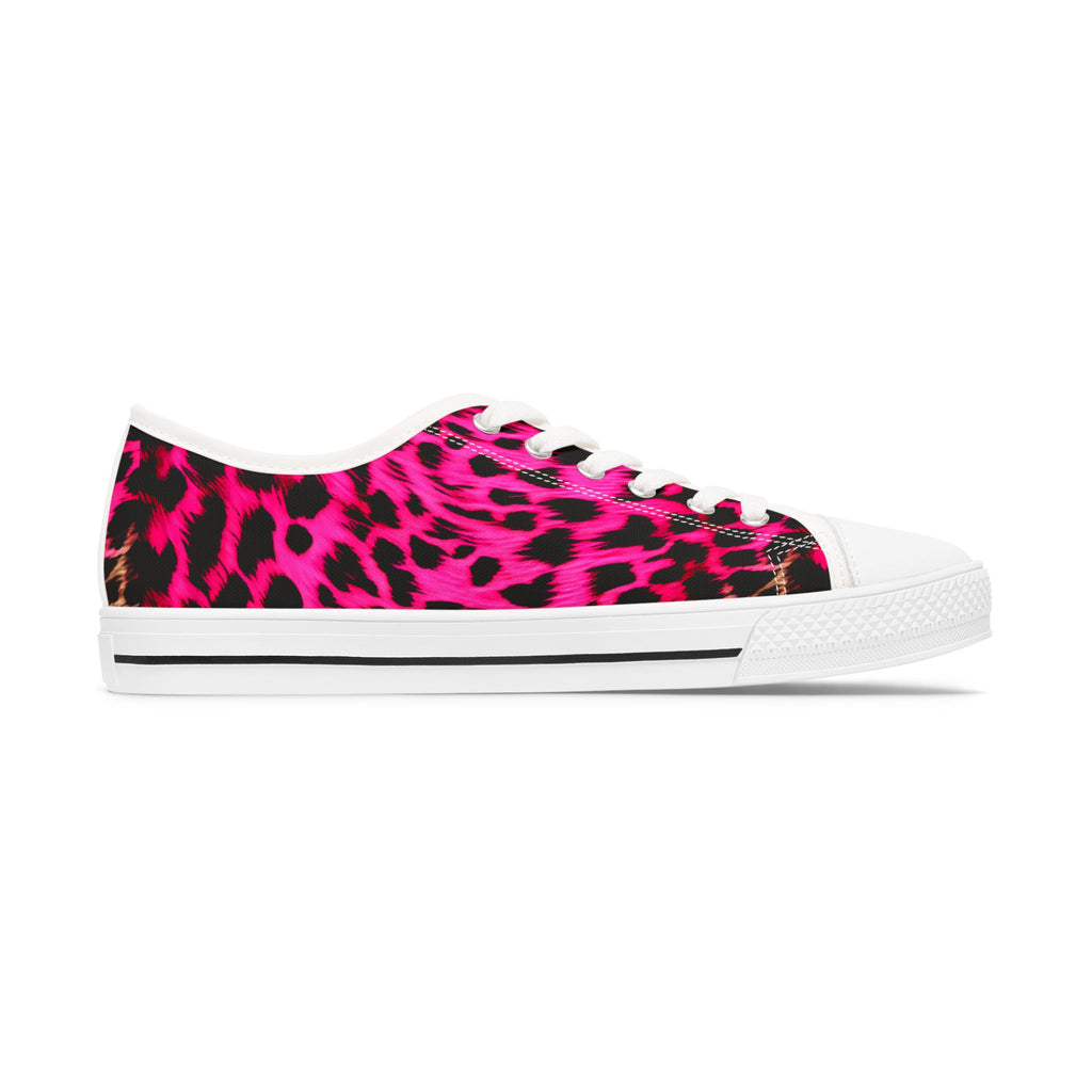 Women's Low Top Sneakers — Hot Pink Leopard Print Canvas Shoes