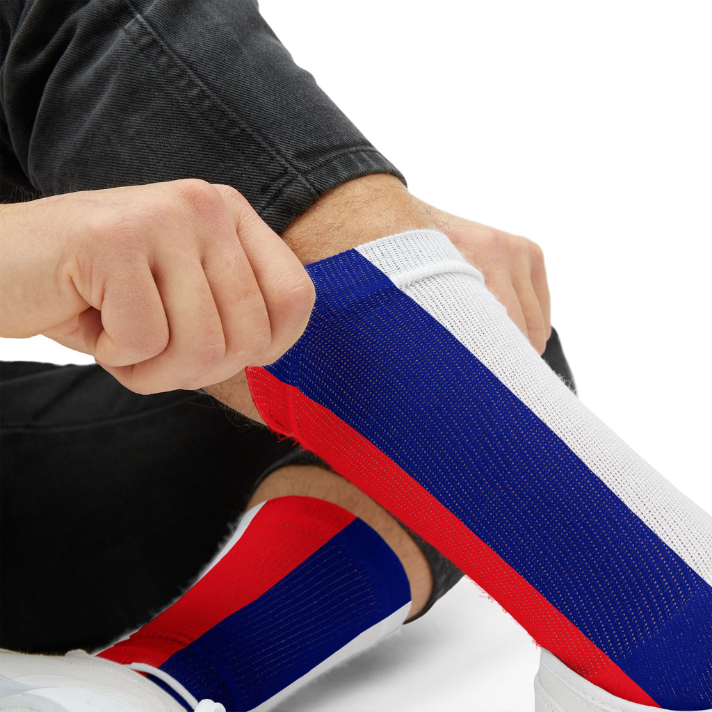 French Flag Stripe Sublimation Socks - Patriotic Red White Blue Crew Socks