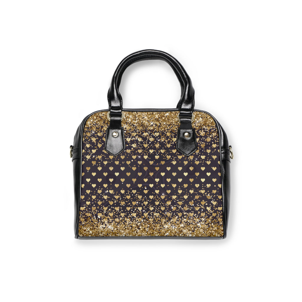 Gold Glitter Heart Pattern Shoulder Handbag | Sparkle Heart Print Purse