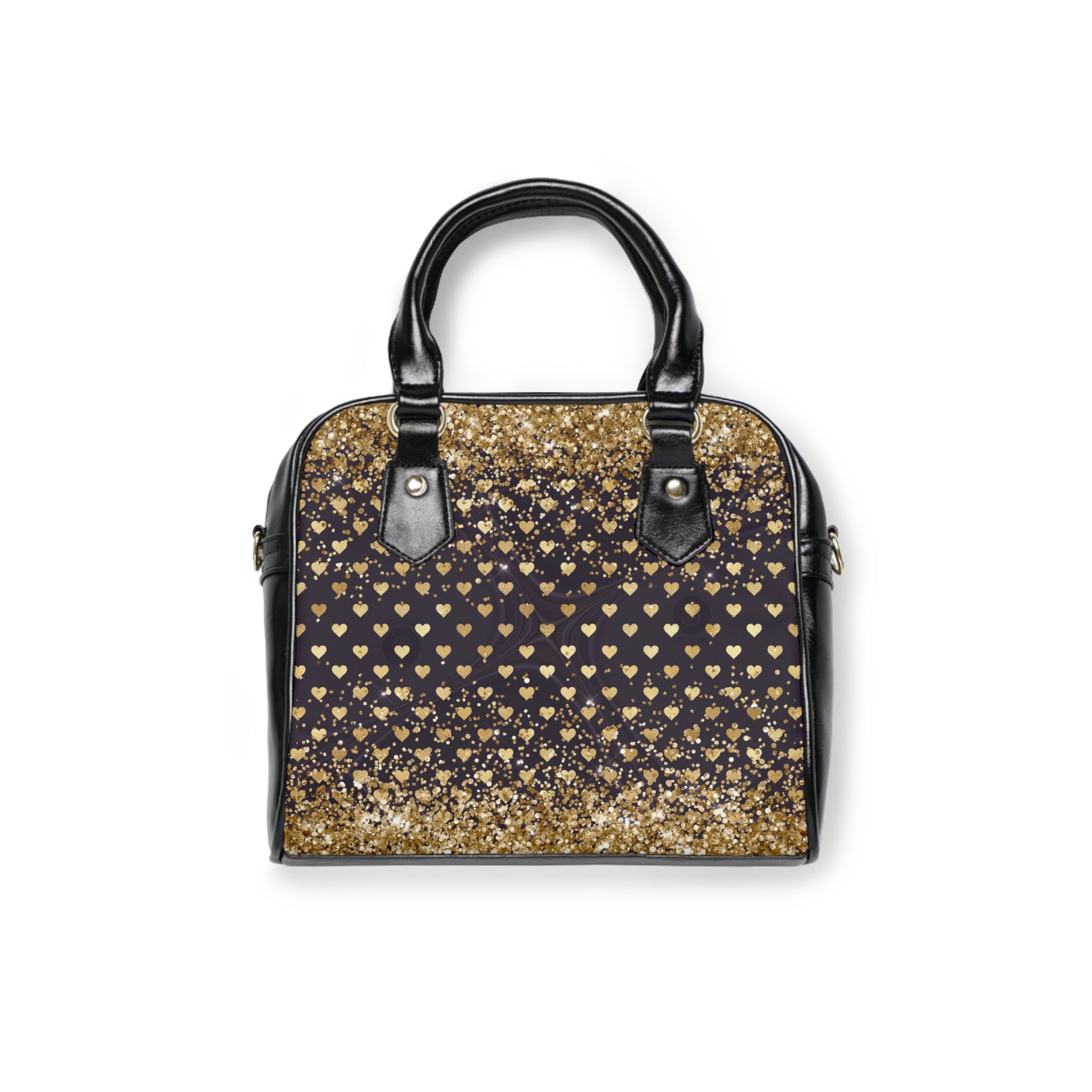 Gold Glitter Heart Pattern Shoulder Handbag | Sparkle Heart Print Purse