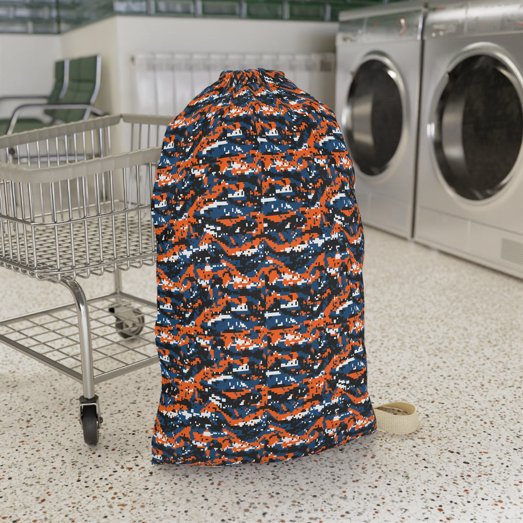 Camouflage Wave Laundry Bag — Orange & Navy Drawstring