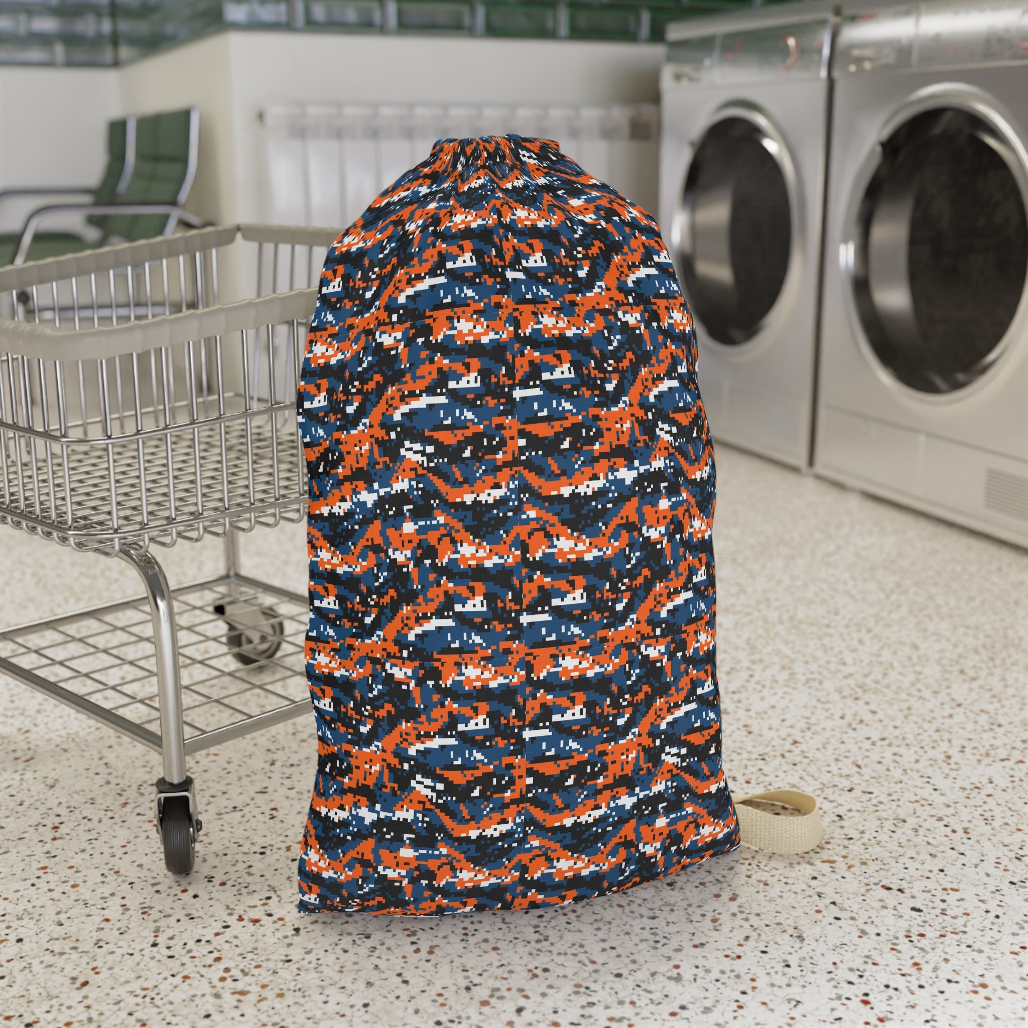 Camouflage Wave Laundry Bag — Orange & Navy Drawstring