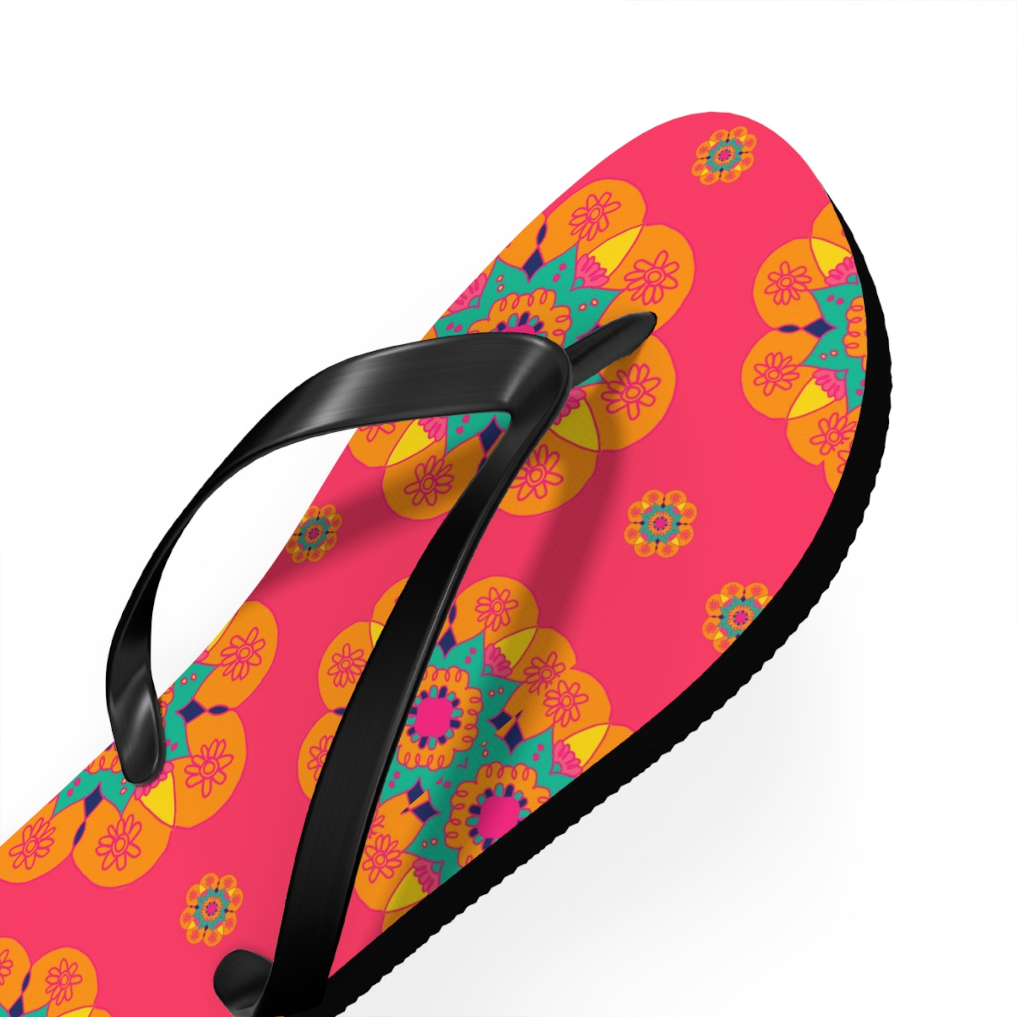 Floral Mandala Flip Flops – Bright Pink Tropical Beach Sandals