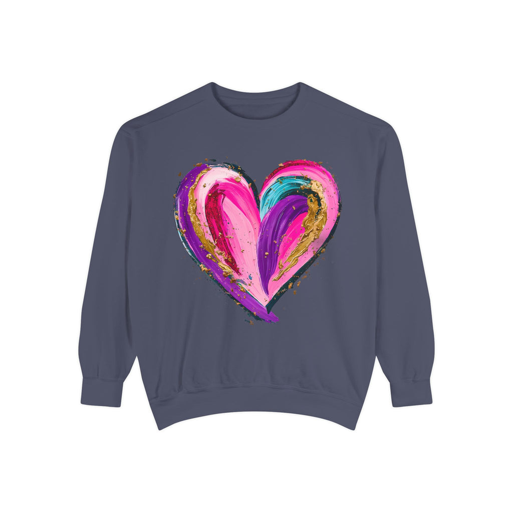 Colorful Brushstroke Heart Sweatshirt | Pink Gold Painted Heart