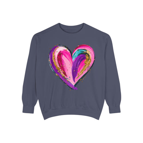 Colorful Brushstroke Heart Sweatshirt | Pink Gold Painted Heart