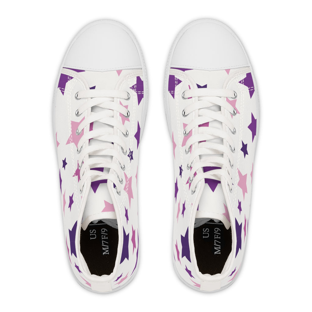 Women's High Top Sneakers - Pink & Purple Star Pattern Comfort Sneakers