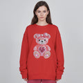 Pink Sequin Teddy Bear Sweatshirt | Heart Patch, Cute Plush Graphic