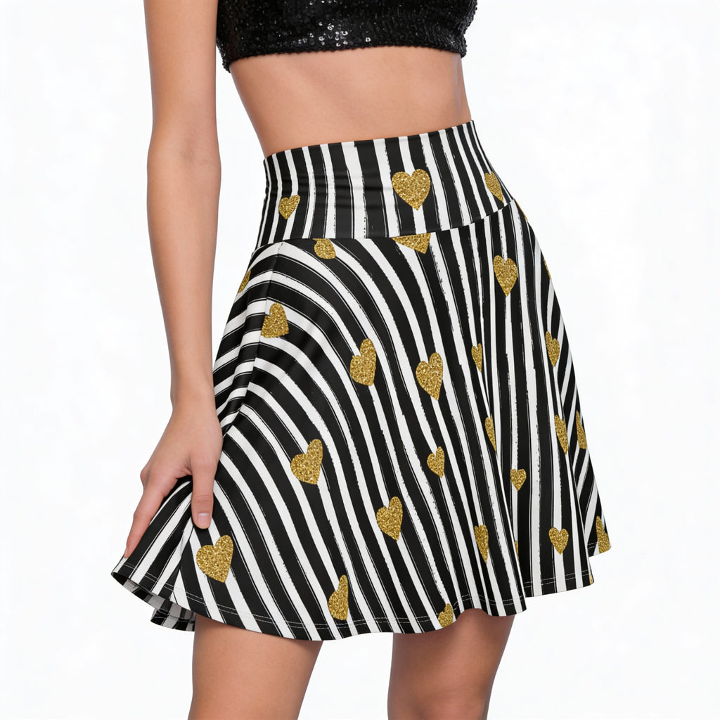 Zebra Print Gold Hearts Valentine's Skater Skirt | Date Night Fashion