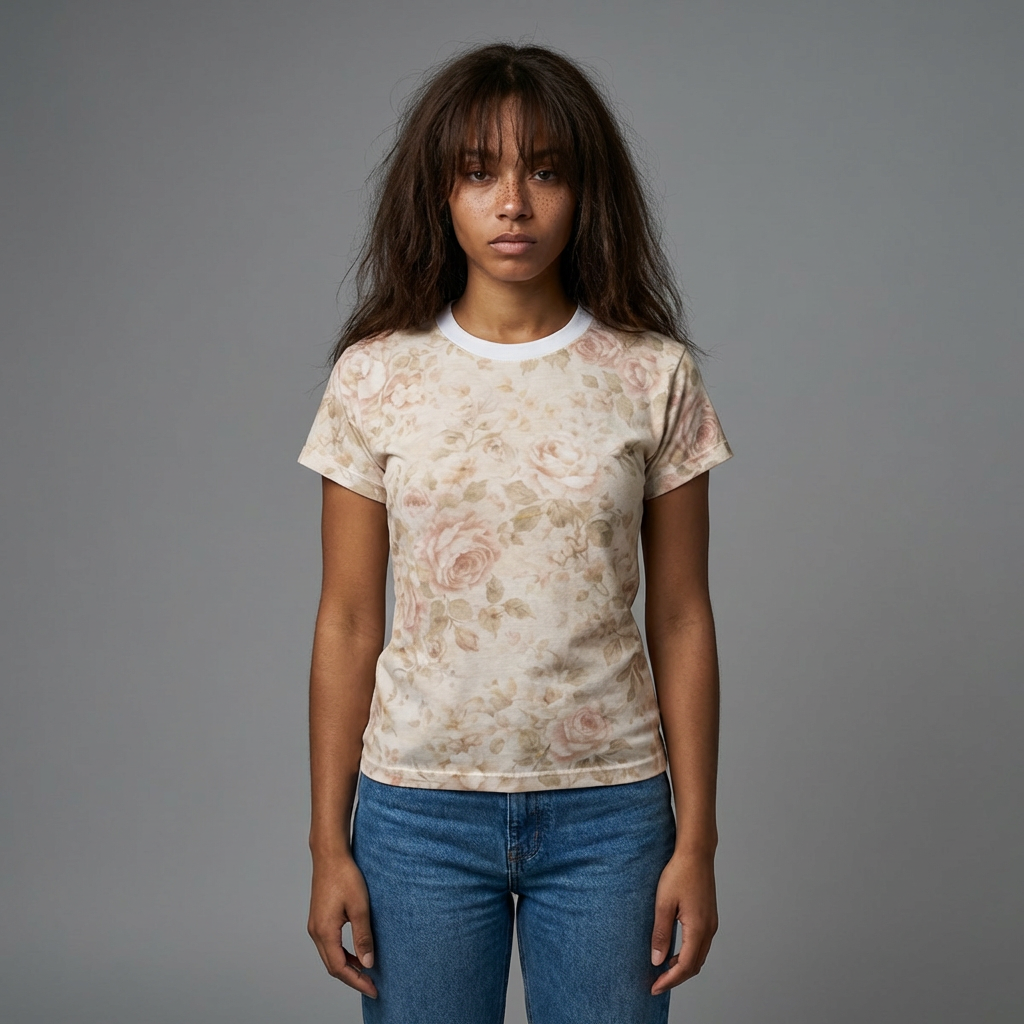 Vintage Blush Rose Floral Print Tee