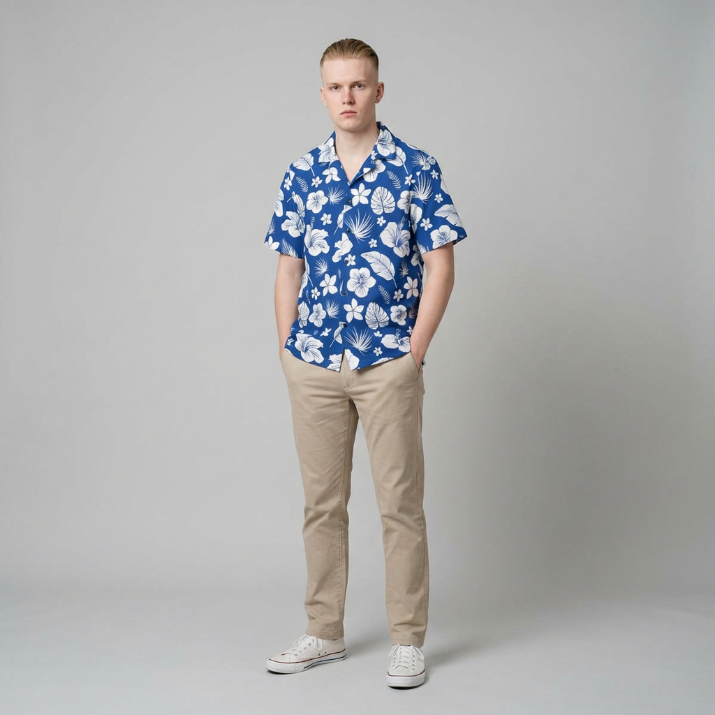 Hawaiian Floral Camp Shirt – Blue Tropical Aloha Print