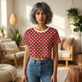 Polka Dot Crop Tee — Vintage Red White Dot Women's Casual Summer Top