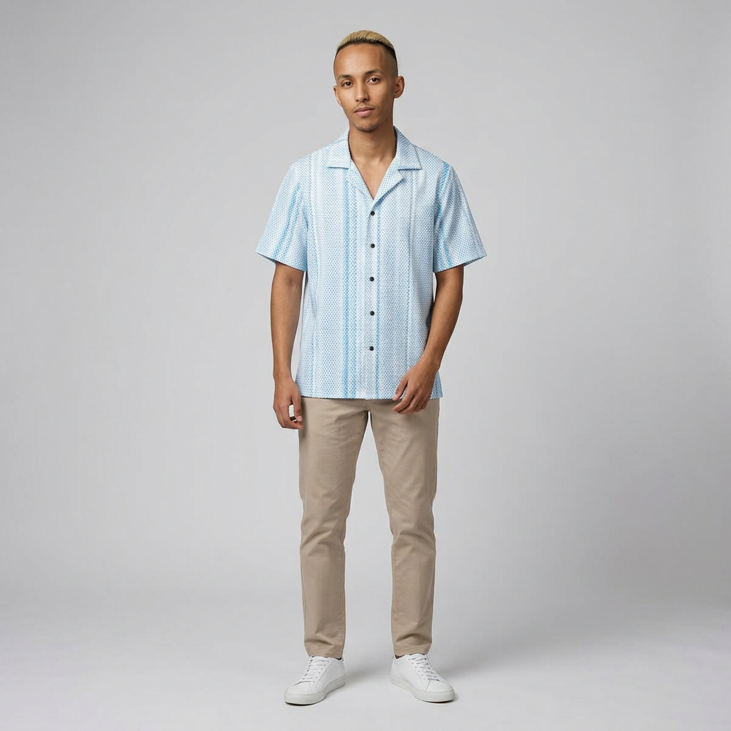 Men's Blue Geometric Dot Pattern Shirt