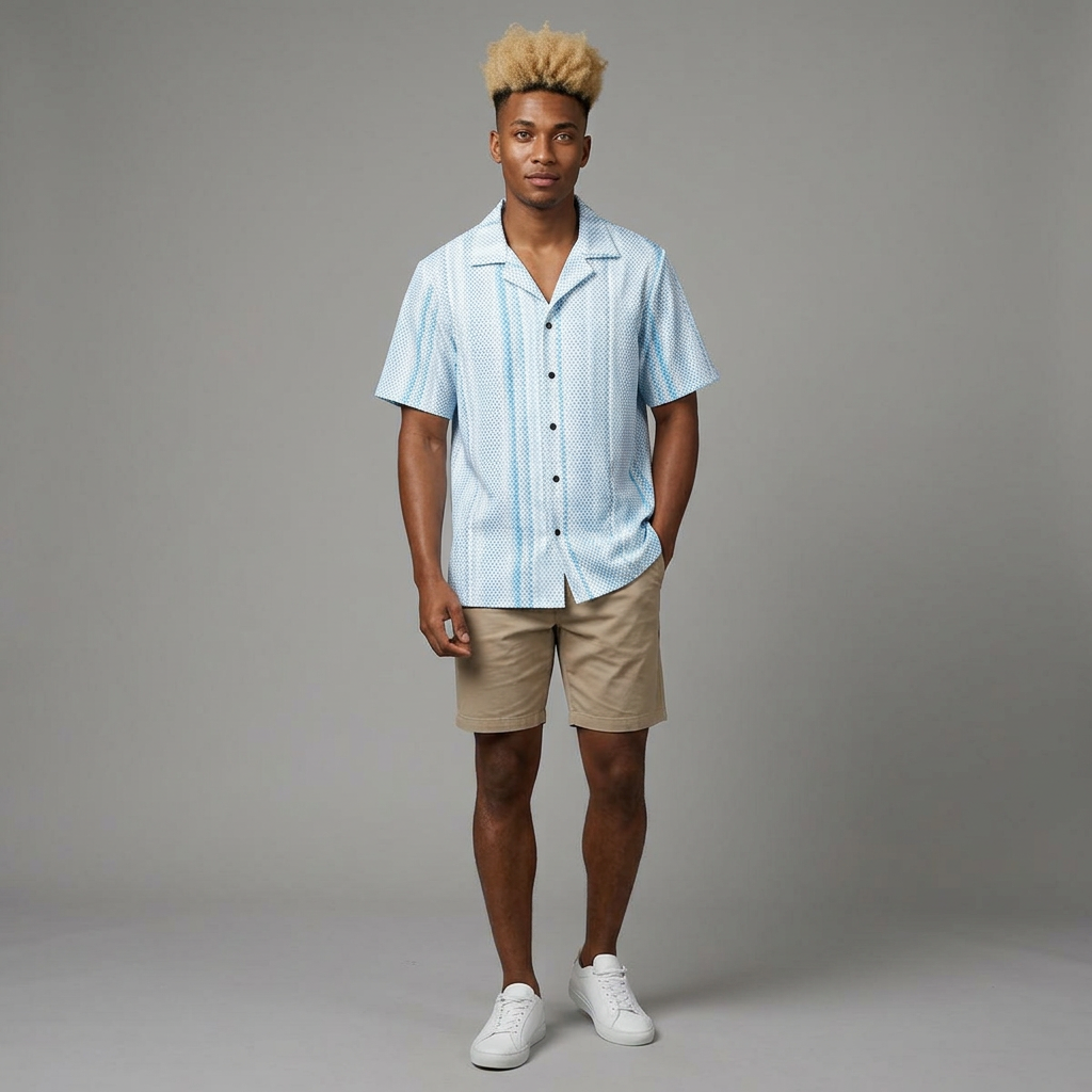 Men's Blue Geometric Dot Pattern Shirt
