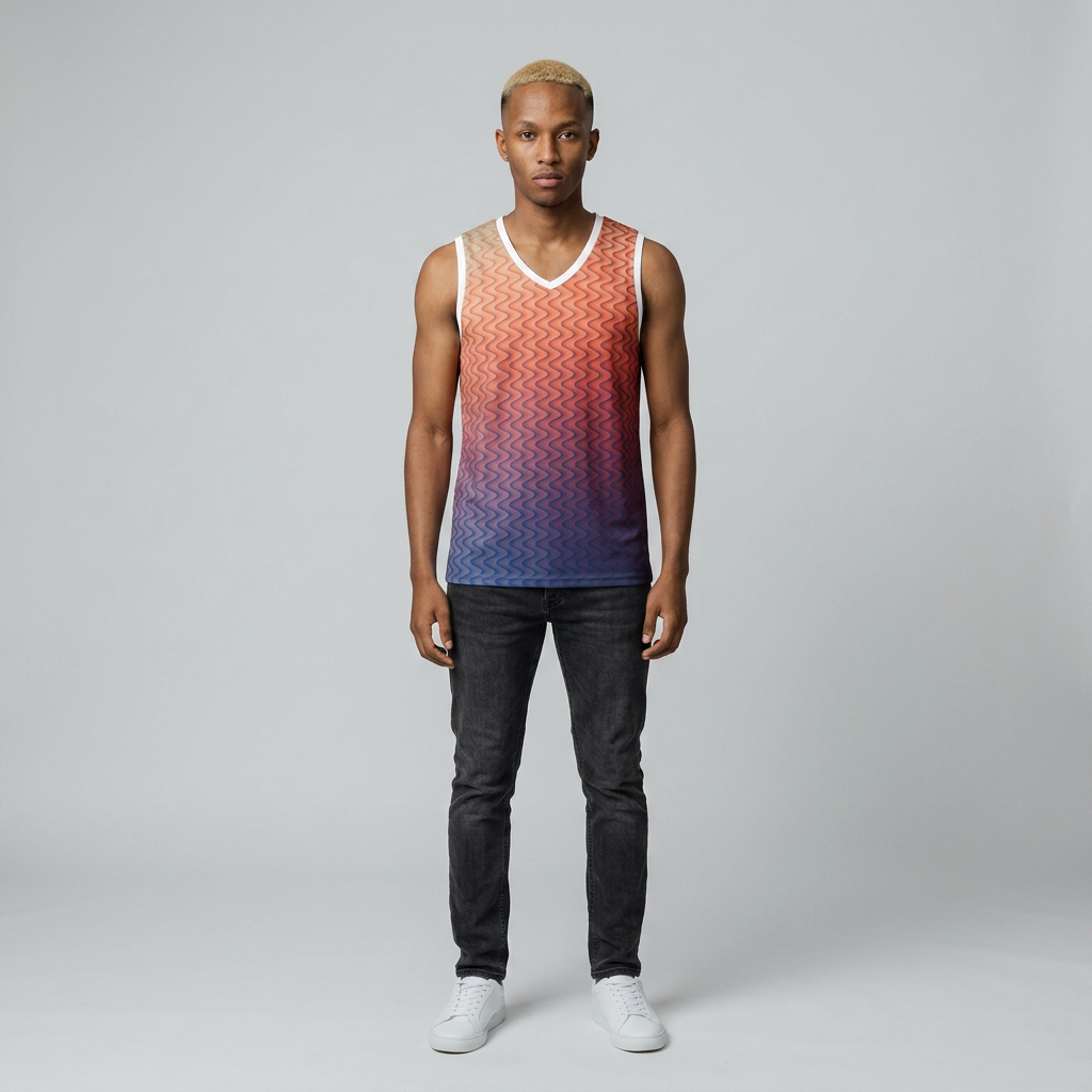 Wavy Gradient Basketball Jersey — Retro Sunset Ombre