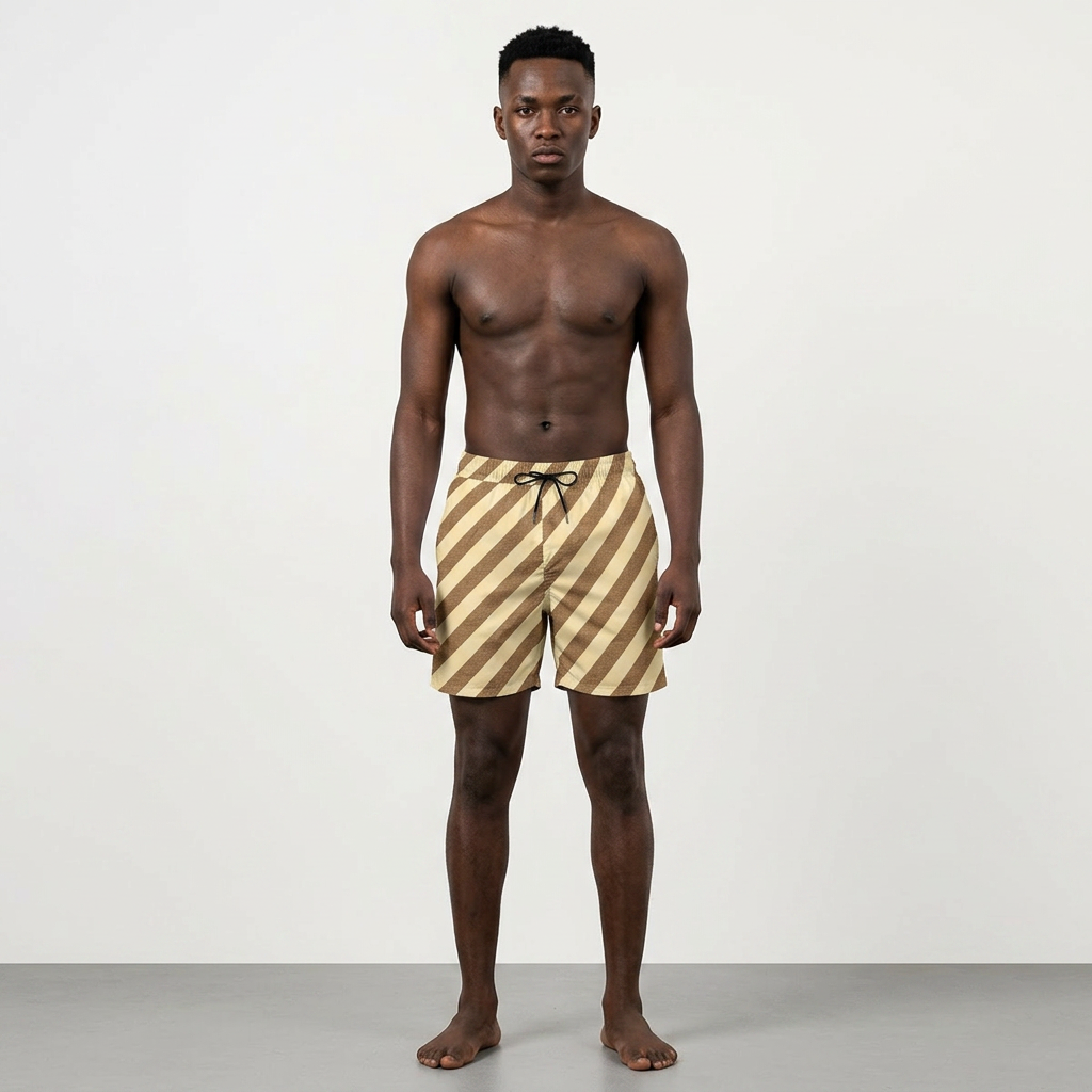 Diagonal Brown Stripe Men's Swim Shorts — Retro Beach Trunks
