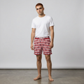 Nautical Red Striped Anchor Swim Shorts — Men’s Mid-Length Beach Trunks