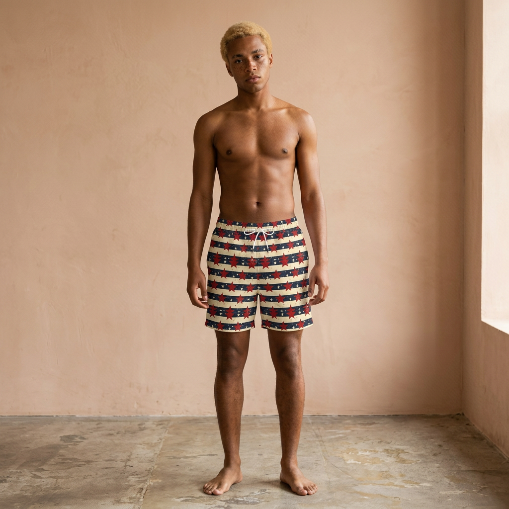 Patriotic Red Star Striped Men's Swim Shorts