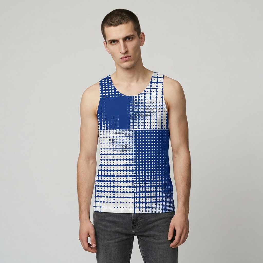 Gridwave Blue Abstract Tank Top — All-Over Print Graphic Tank